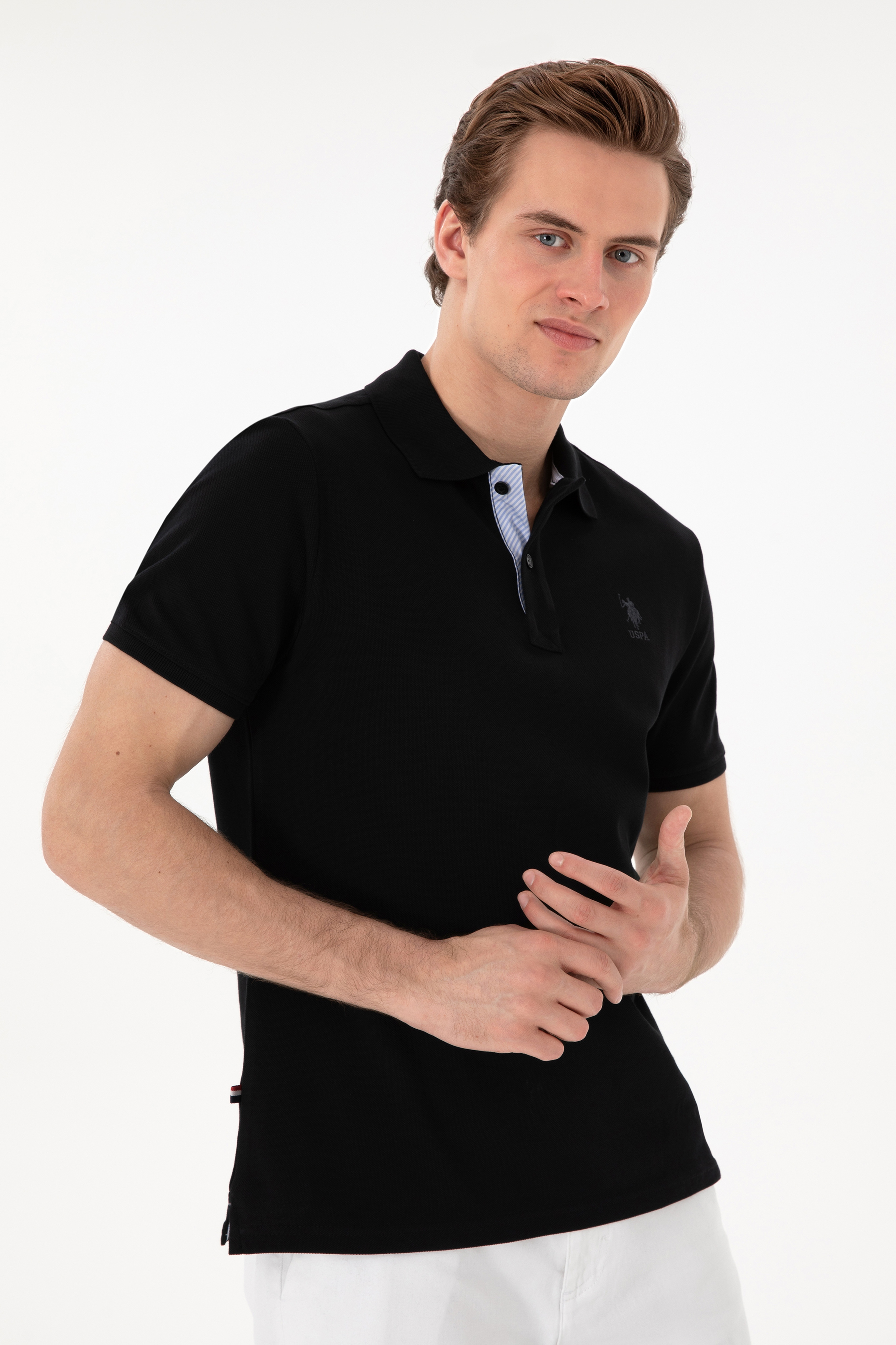 Erkek Regular Fit Polo Yaka Siyah Basic Tişört - Image 3
