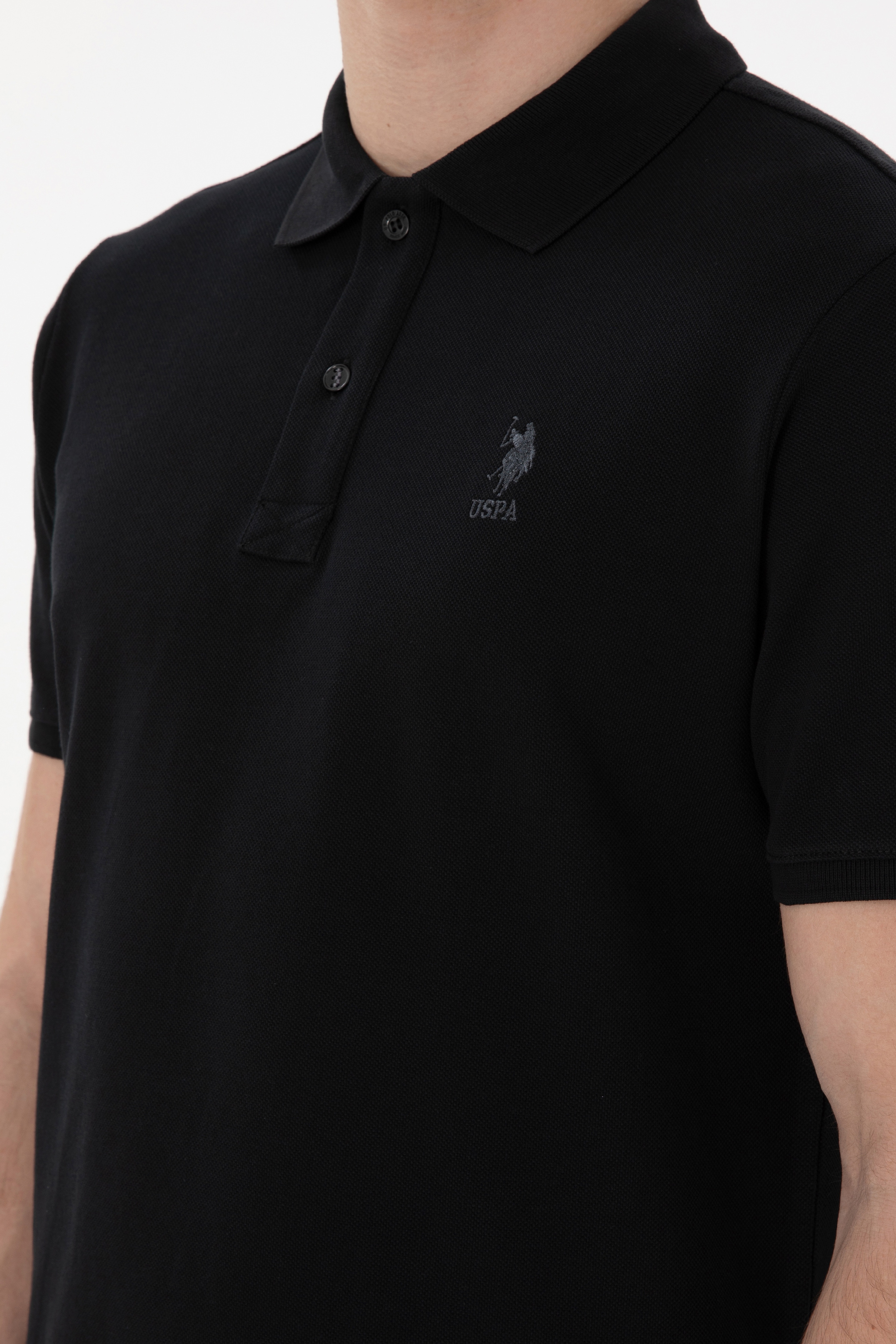Erkek Regular Fit Polo Yaka Siyah Basic Tişört - Image 7