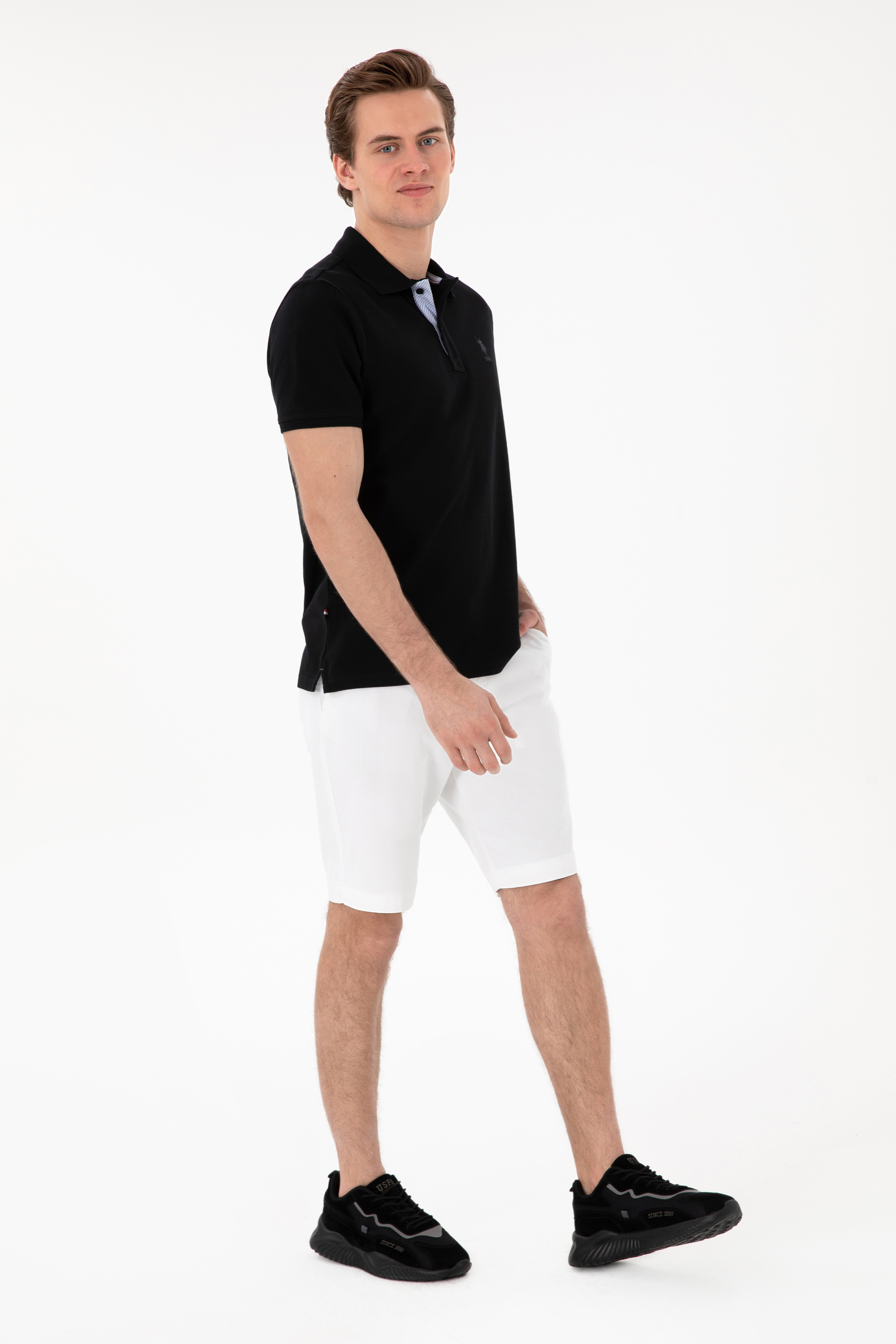 Erkek Regular Fit Polo Yaka Siyah Basic Tişört