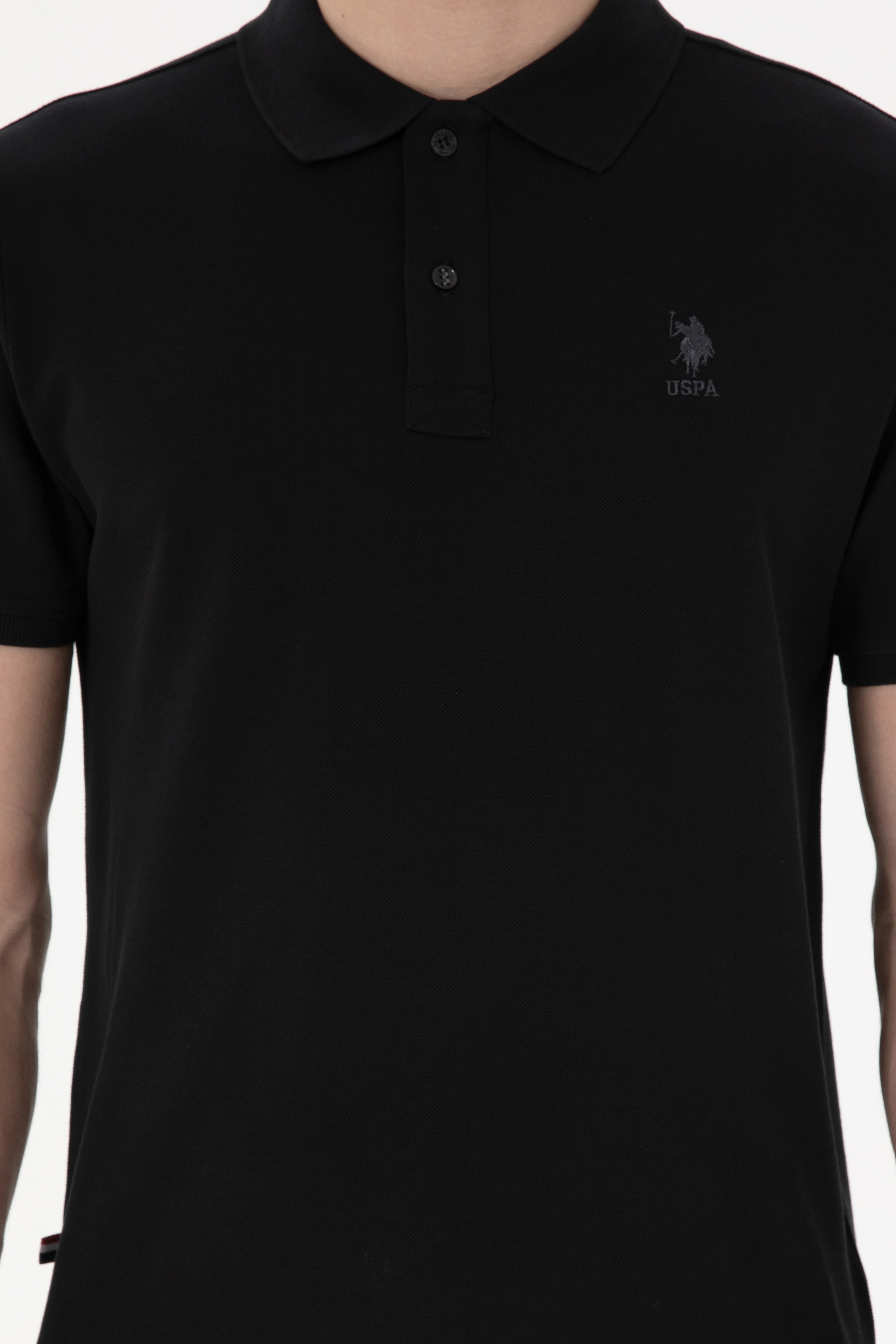 Erkek Regular Fit Polo Yaka Siyah Basic Tişört - Image 6