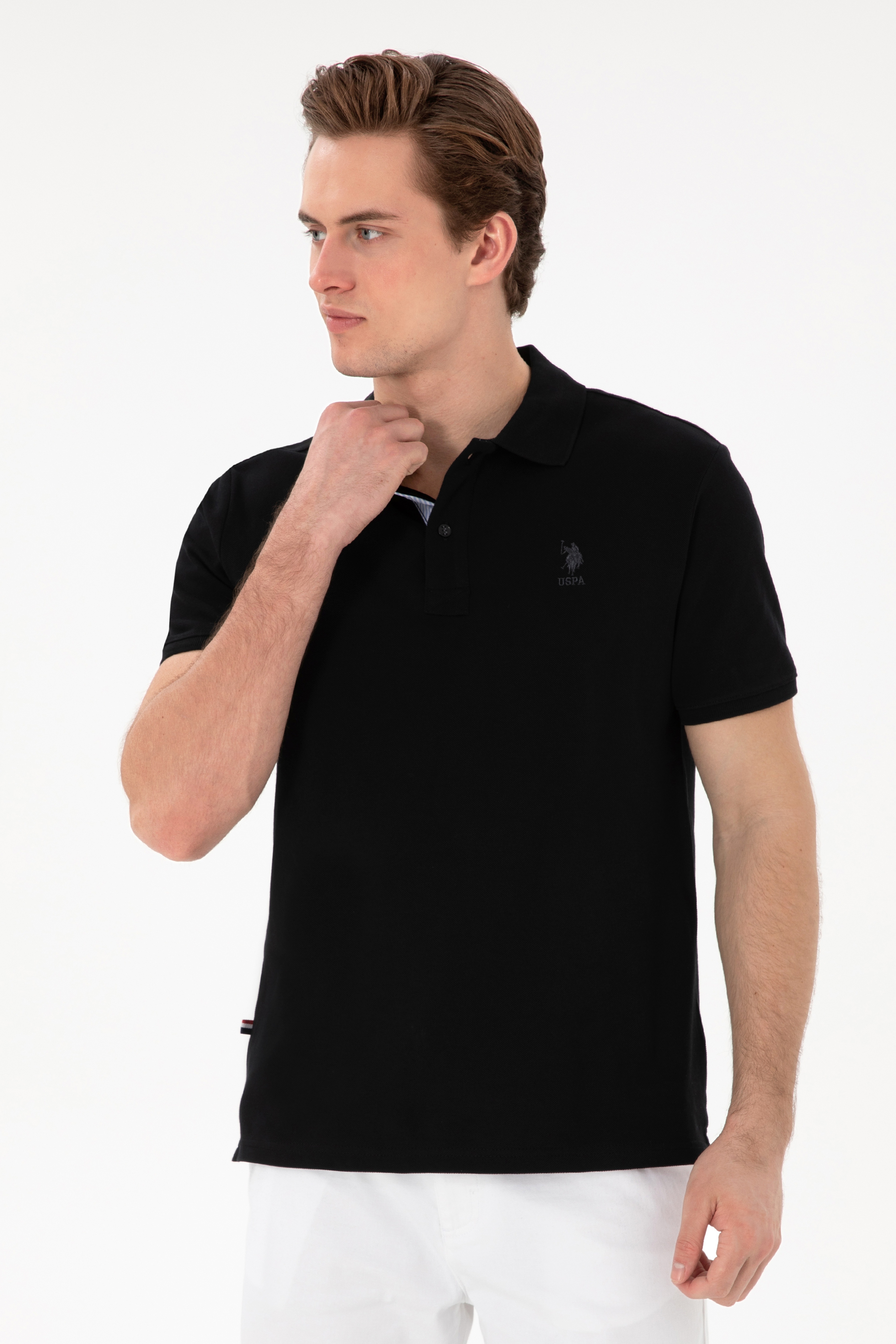 Erkek Regular Fit Polo Yaka Siyah Basic Tişört - Image 1