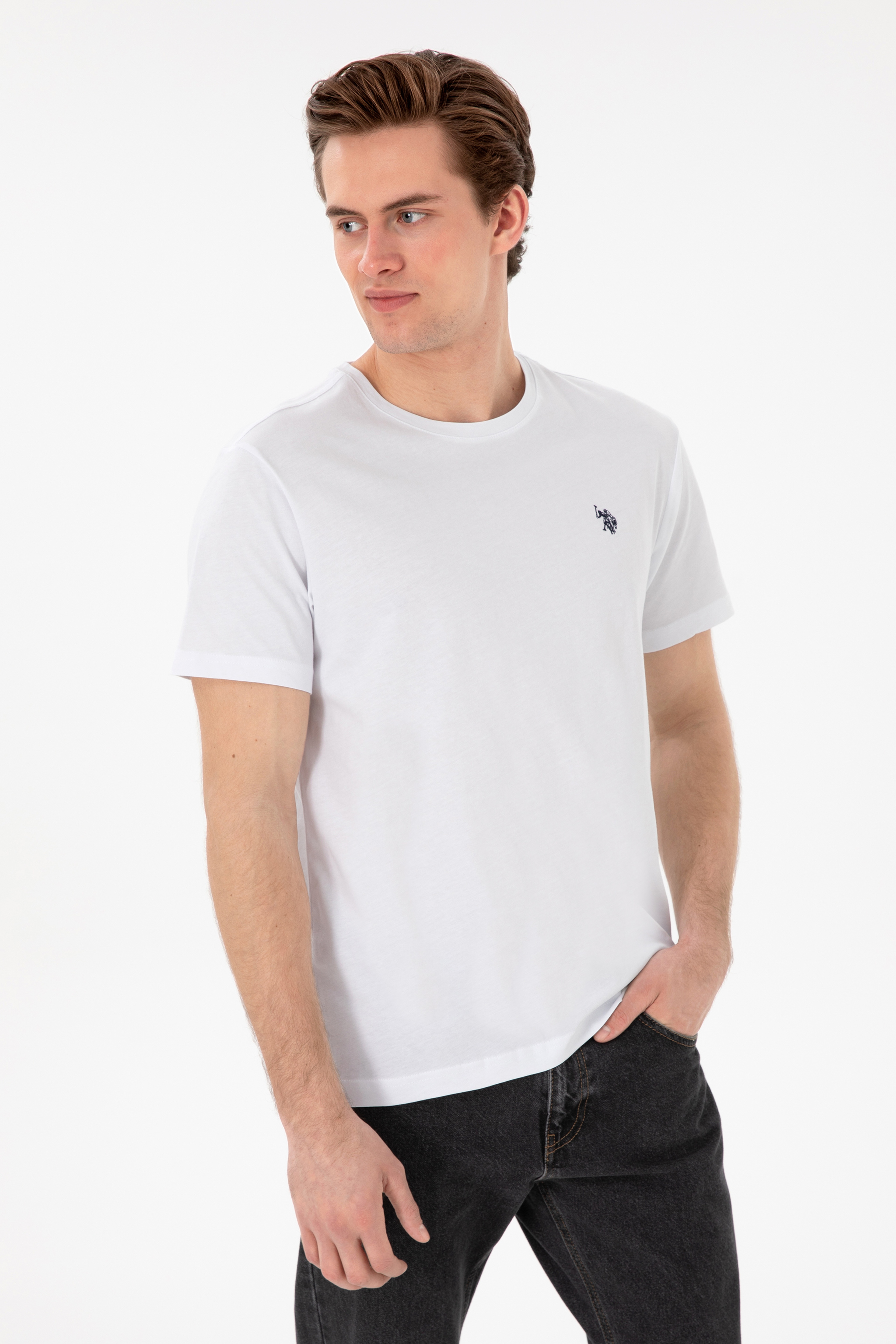 Erkek Regular Fit Bisiklet Yaka Beyaz Basic Tişört - Image 1