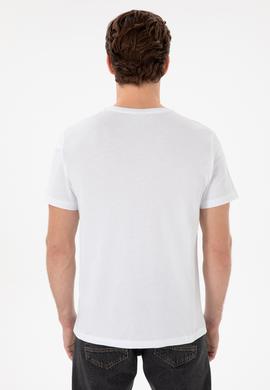 Erkek Regular Fit Bisiklet Yaka Beyaz Basic Tişört - 50298035027