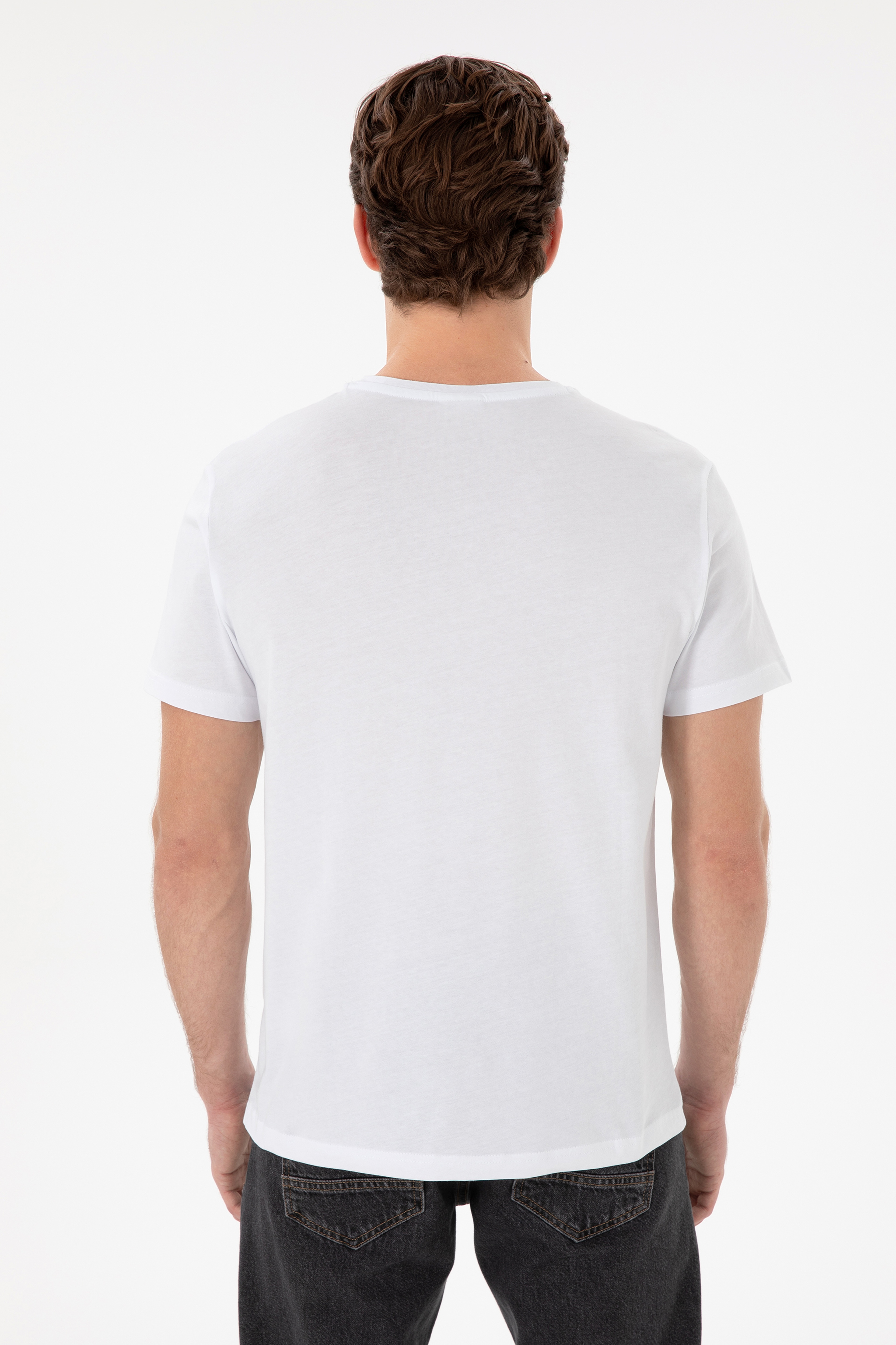 Erkek Regular Fit Bisiklet Yaka Beyaz Basic Tişört