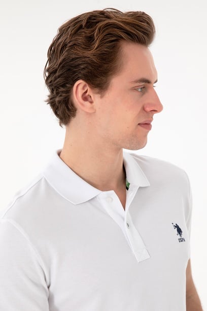 Erkek Slim Fit Polo Yaka Beyaz Basic Tişört