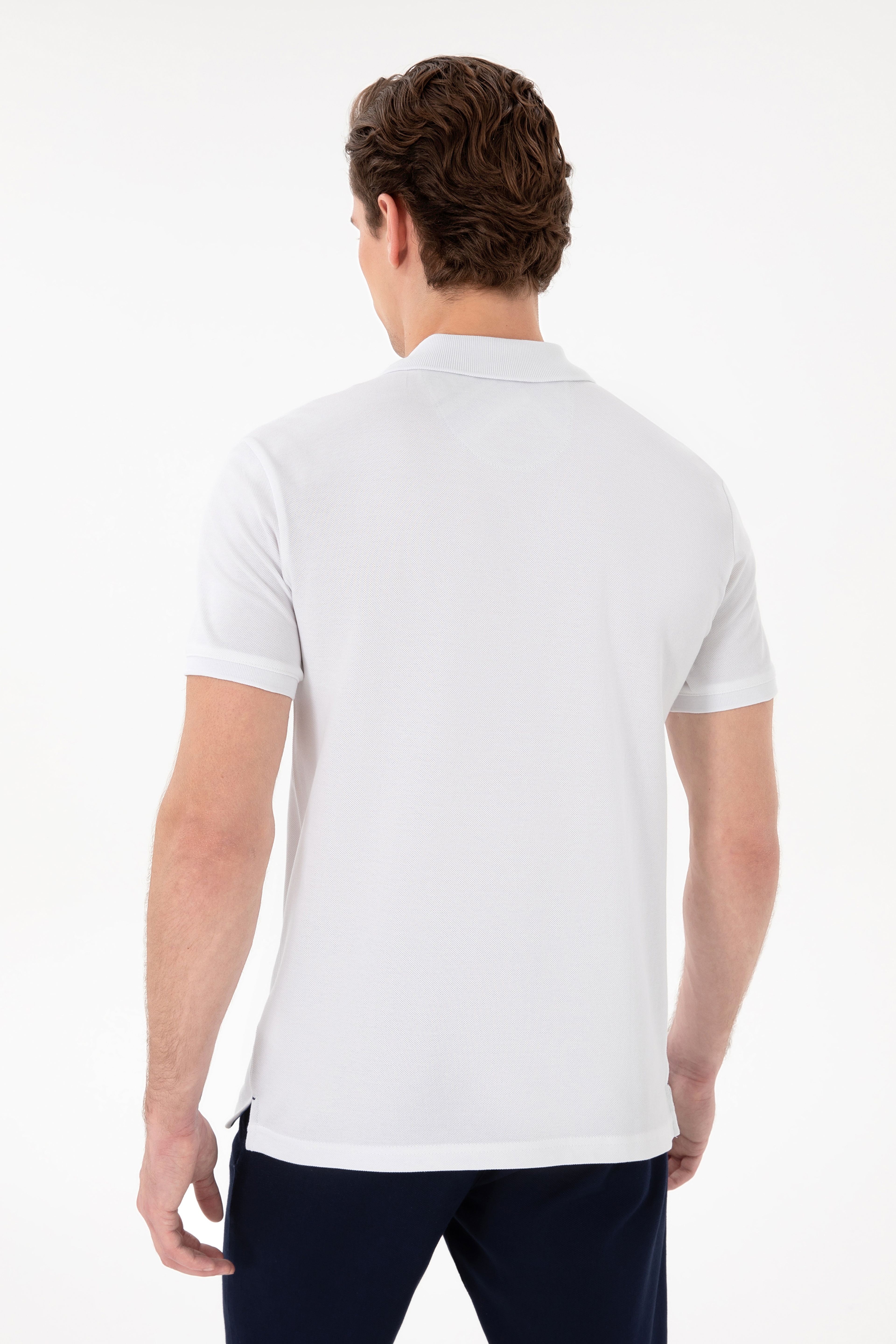 Erkek Slim Fit Polo Yaka Beyaz Basic Tişört