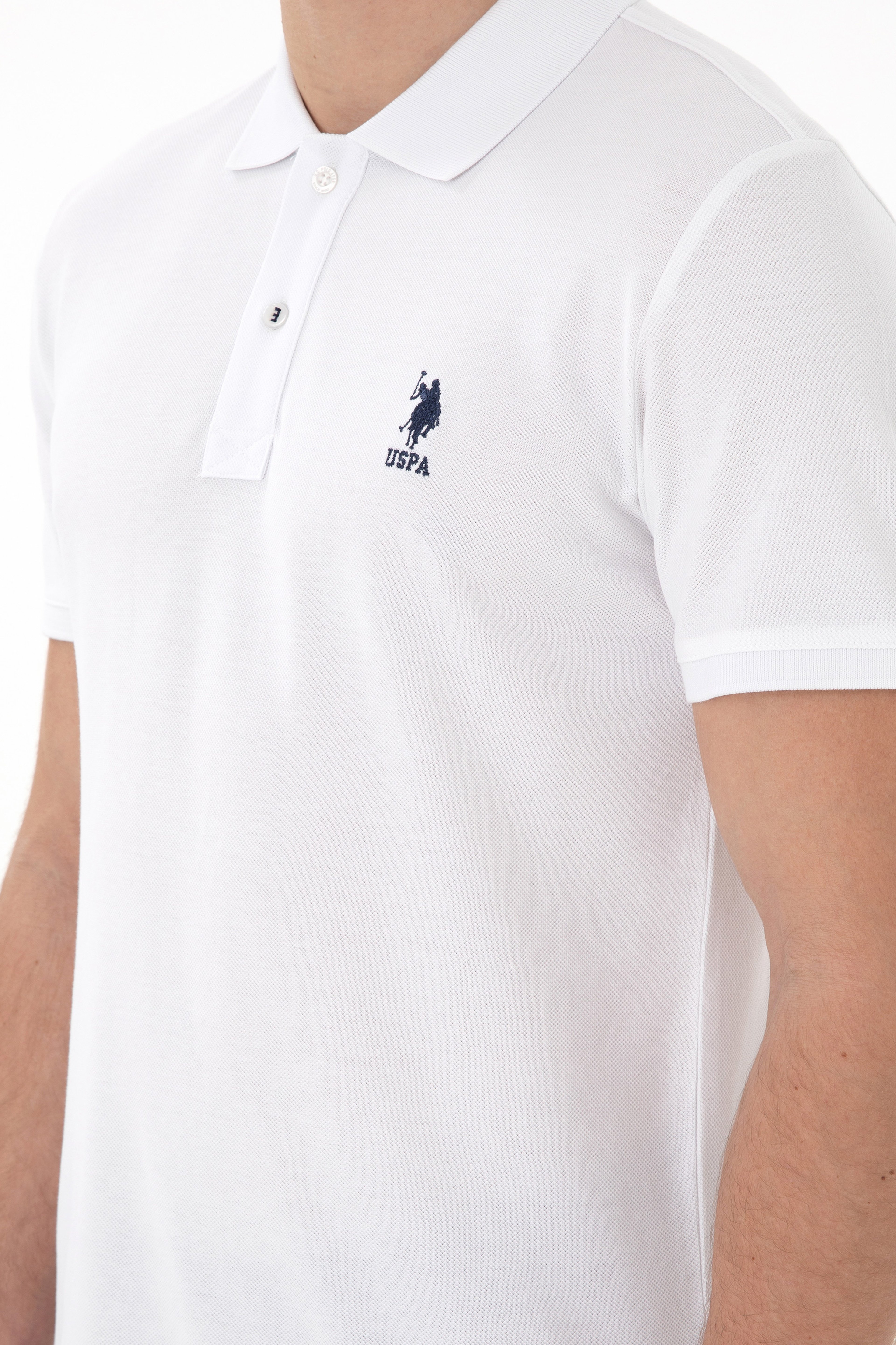 Erkek Slim Fit Polo Yaka Beyaz Basic Tişört