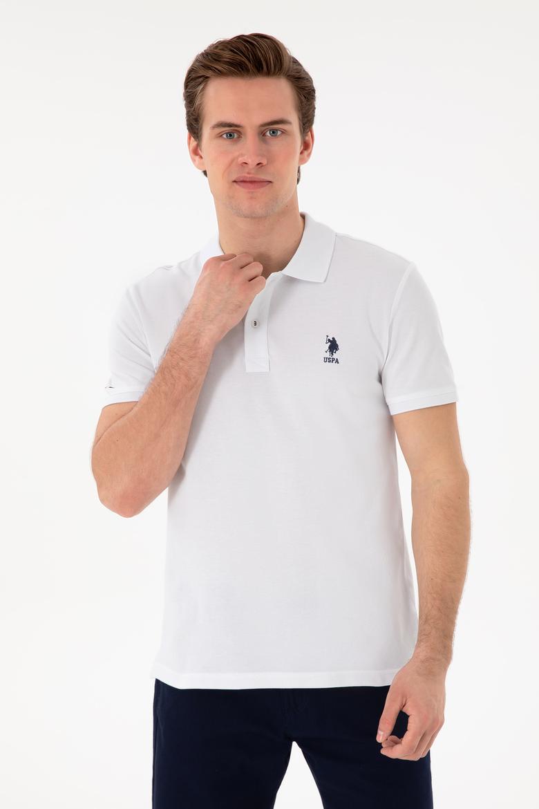 Erkek Slim Fit Polo Yaka Beyaz Basic Tişört