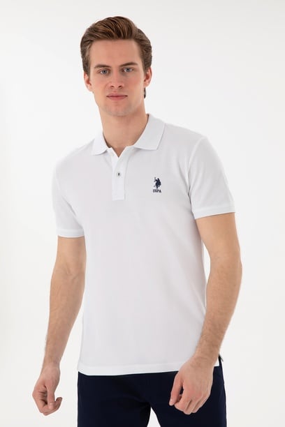 Erkek Slim Fit Polo Yaka Beyaz Basic Tişört