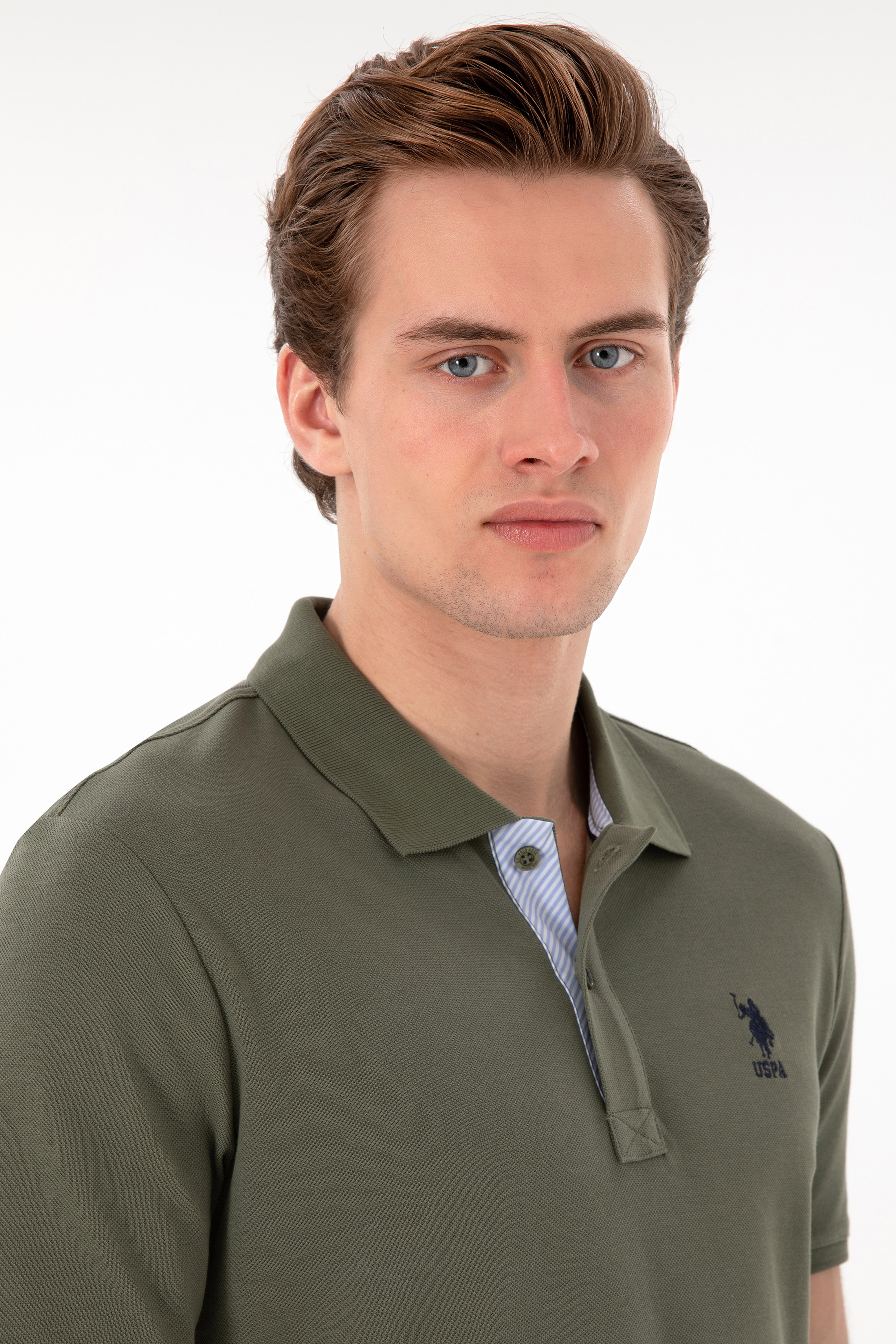 Erkek Regular Fit Polo Yaka Koyu Haki Basic Tişört - Image 2