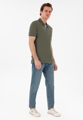 Erkek Regular Fit Polo Yaka Koyu Haki Basic Tişört - 50298031295