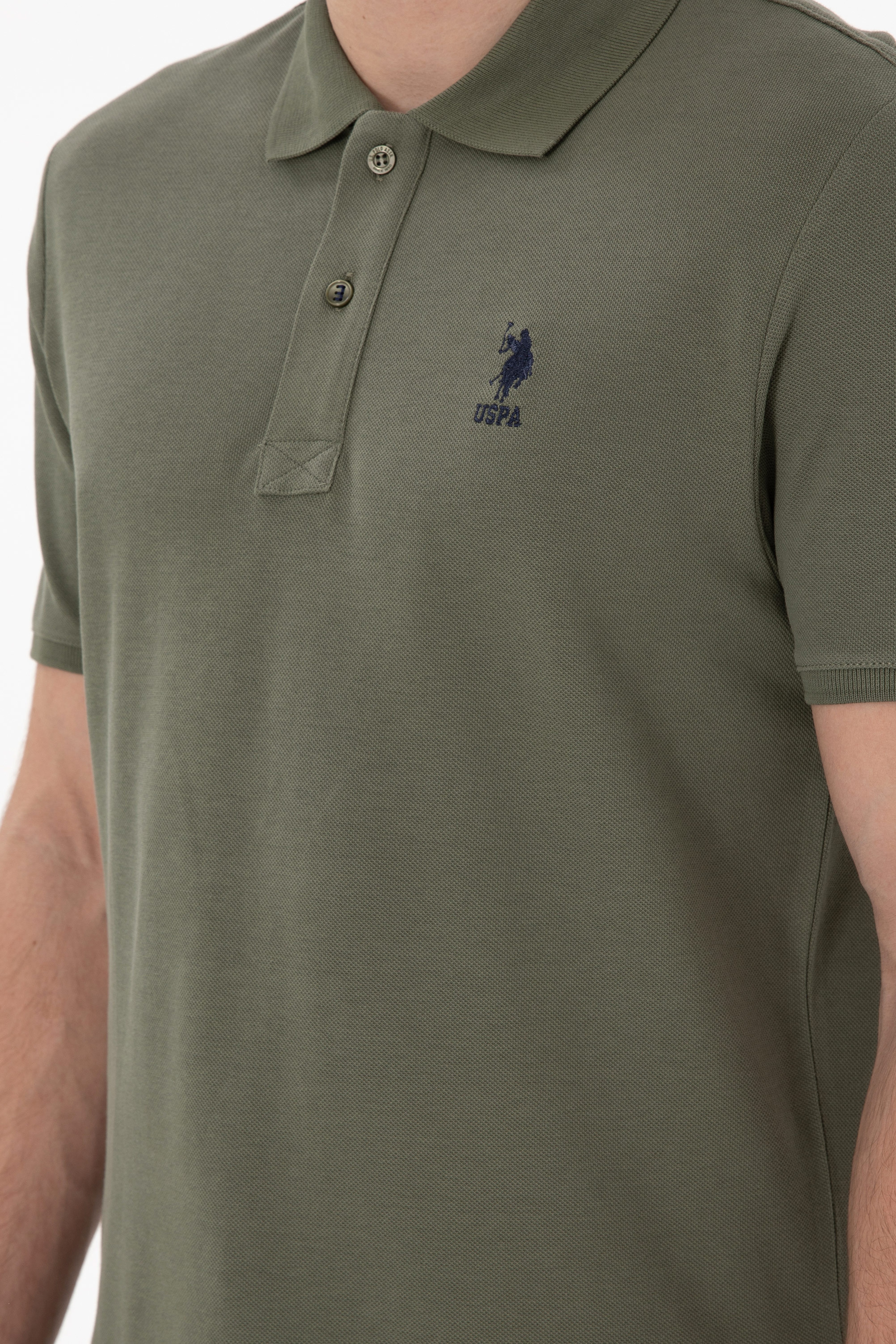 Erkek Regular Fit Polo Yaka Koyu Haki Basic Tişört