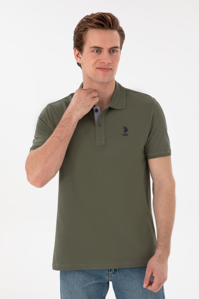 Erkek Regular Fit Polo Yaka Koyu Haki Basic Tişört