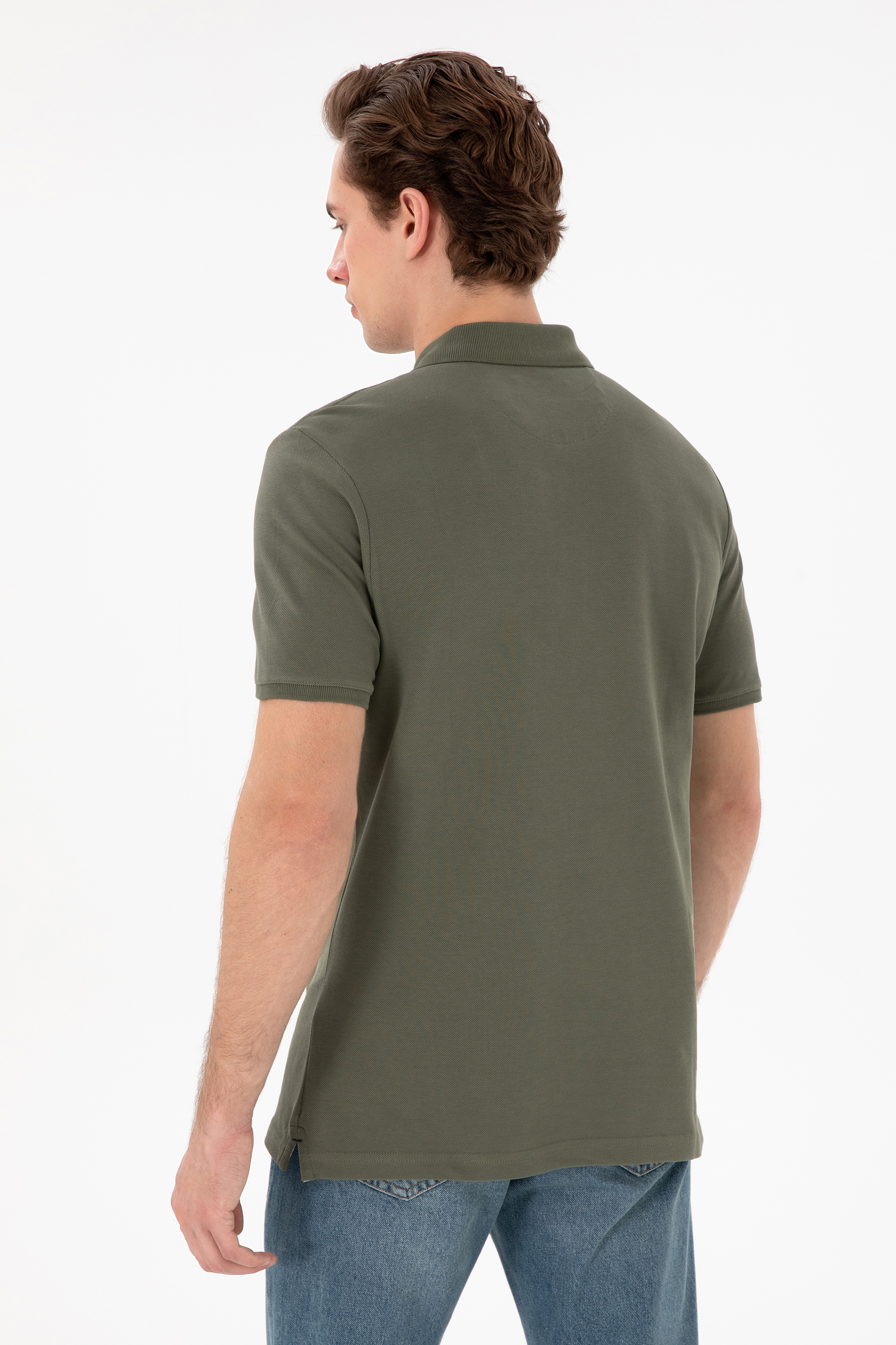 Erkek Regular Fit Polo Yaka Koyu Haki Basic Tişört