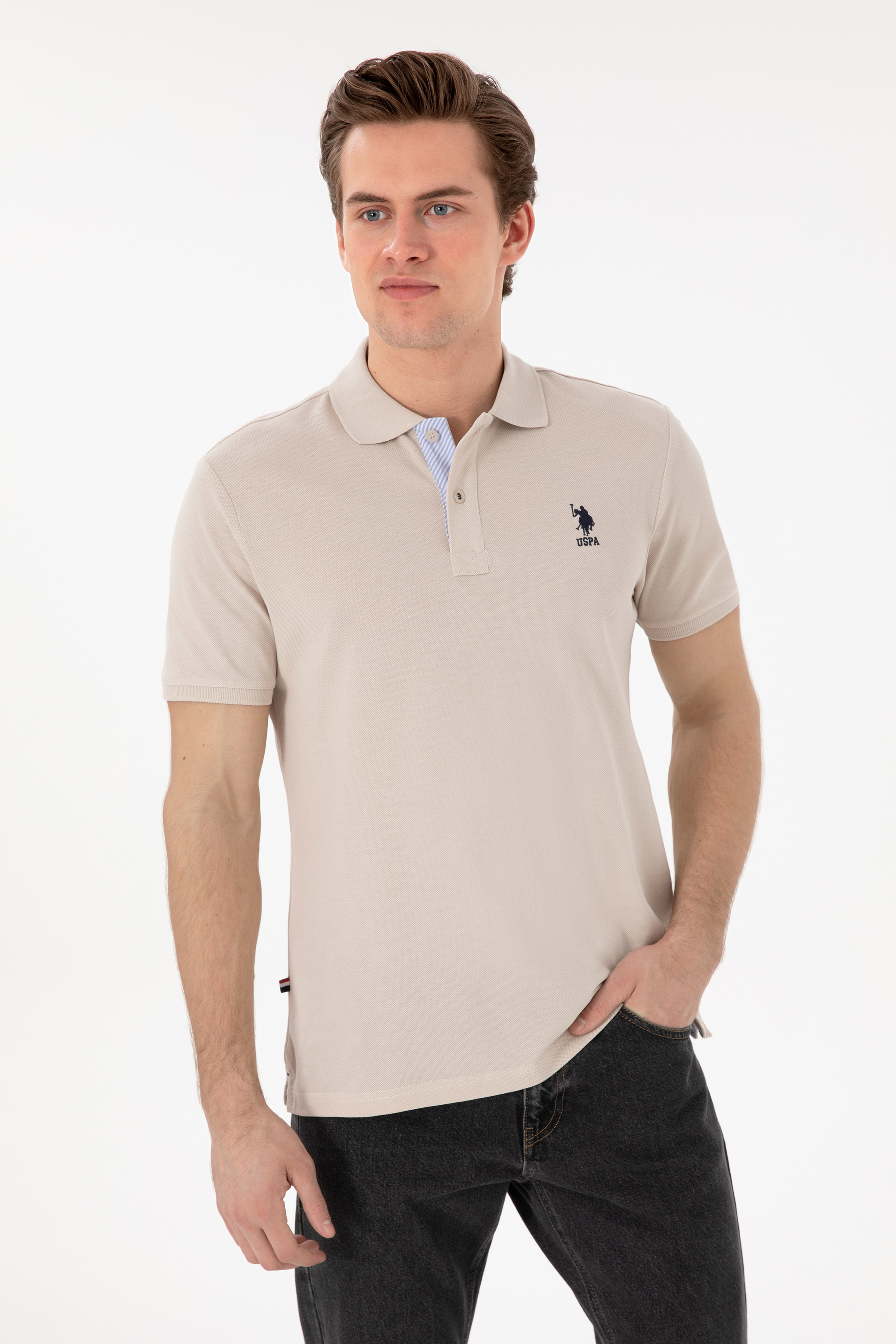 Erkek Regular Fit Polo Yaka Taş Basic Tişört - Image 1