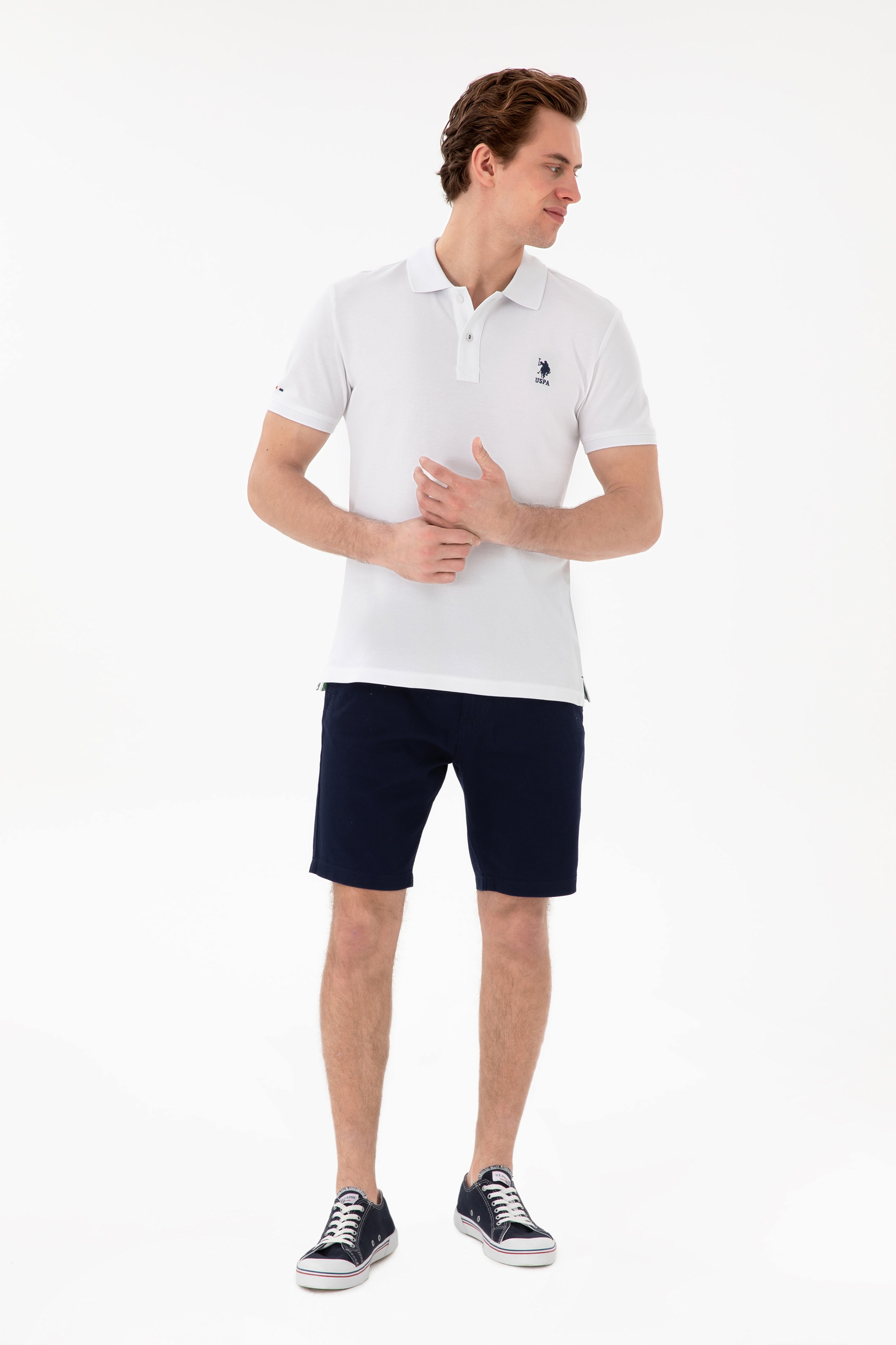 Erkek Slim Fit Polo Yaka Beyaz Basic Tişört - Image 4