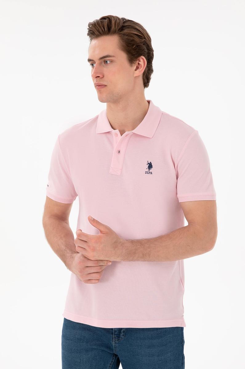 Erkek Slim Fit Polo Yaka Açık Pembe Basic Tişört