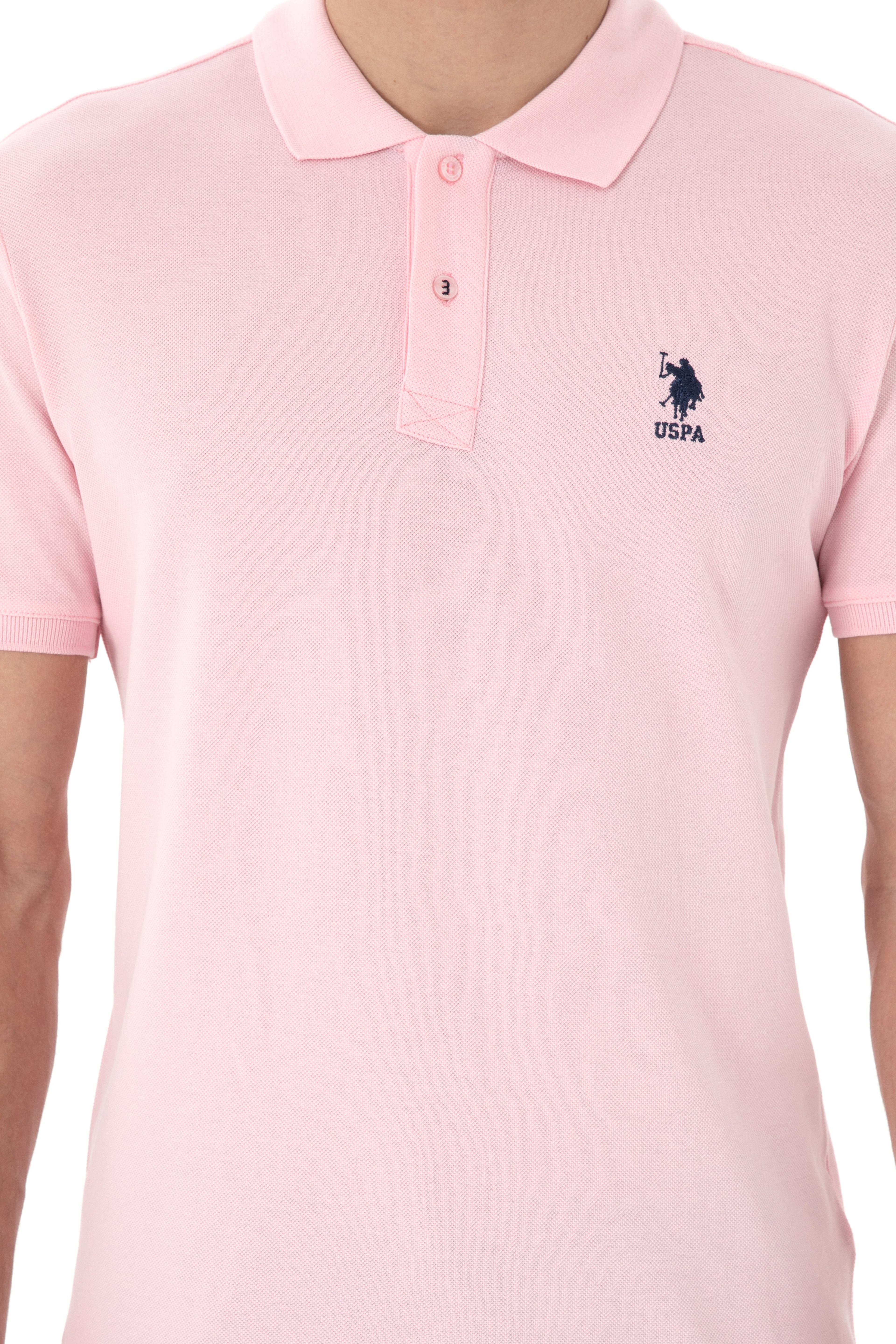 Erkek Slim Fit Polo Yaka Açık Pembe Basic Tişört