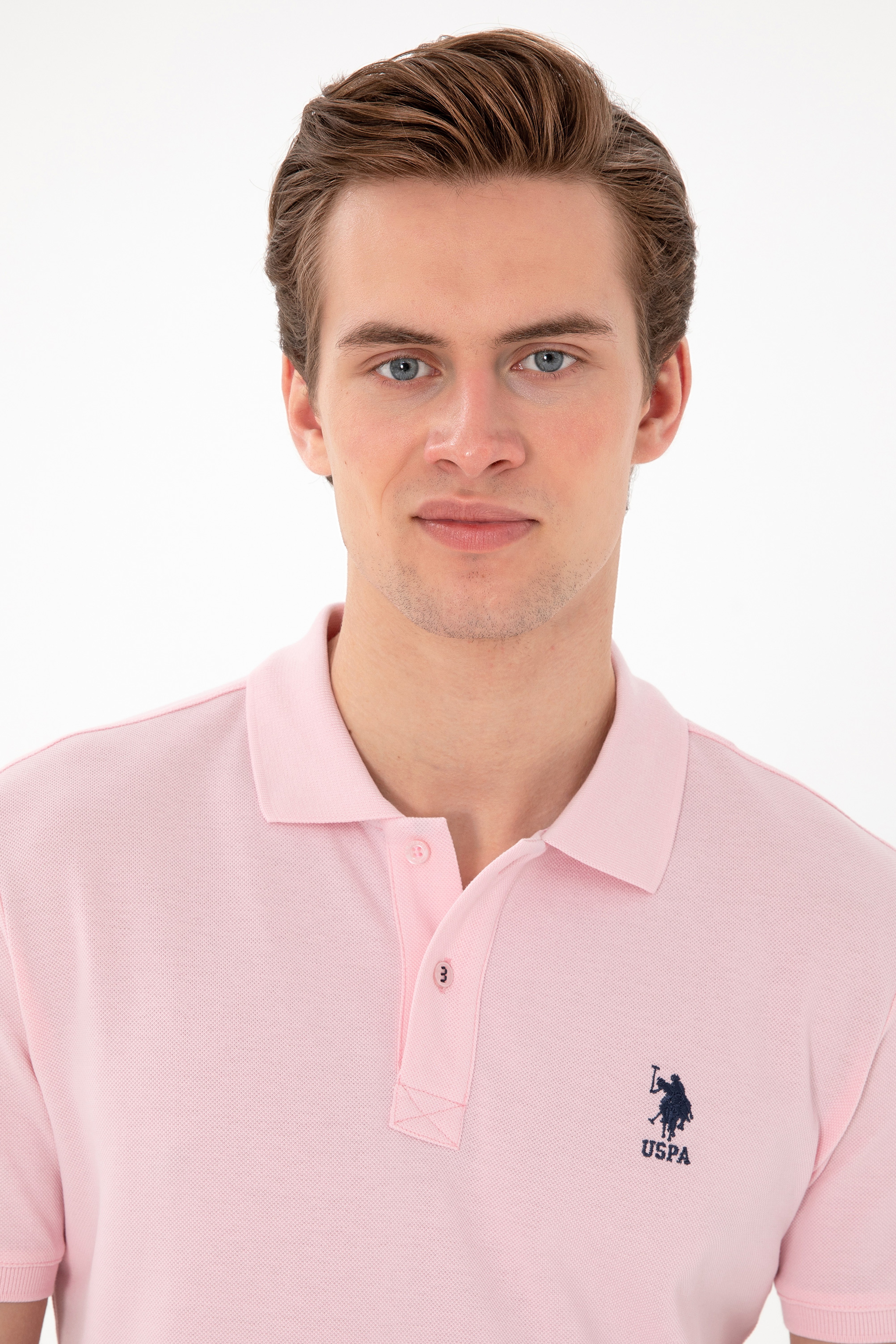 Erkek Slim Fit Polo Yaka Açık Pembe Basic Tişört - Image 2