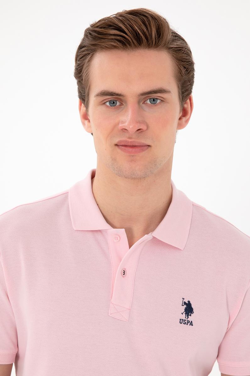 Erkek Slim Fit Polo Yaka Açık Pembe Basic Tişört