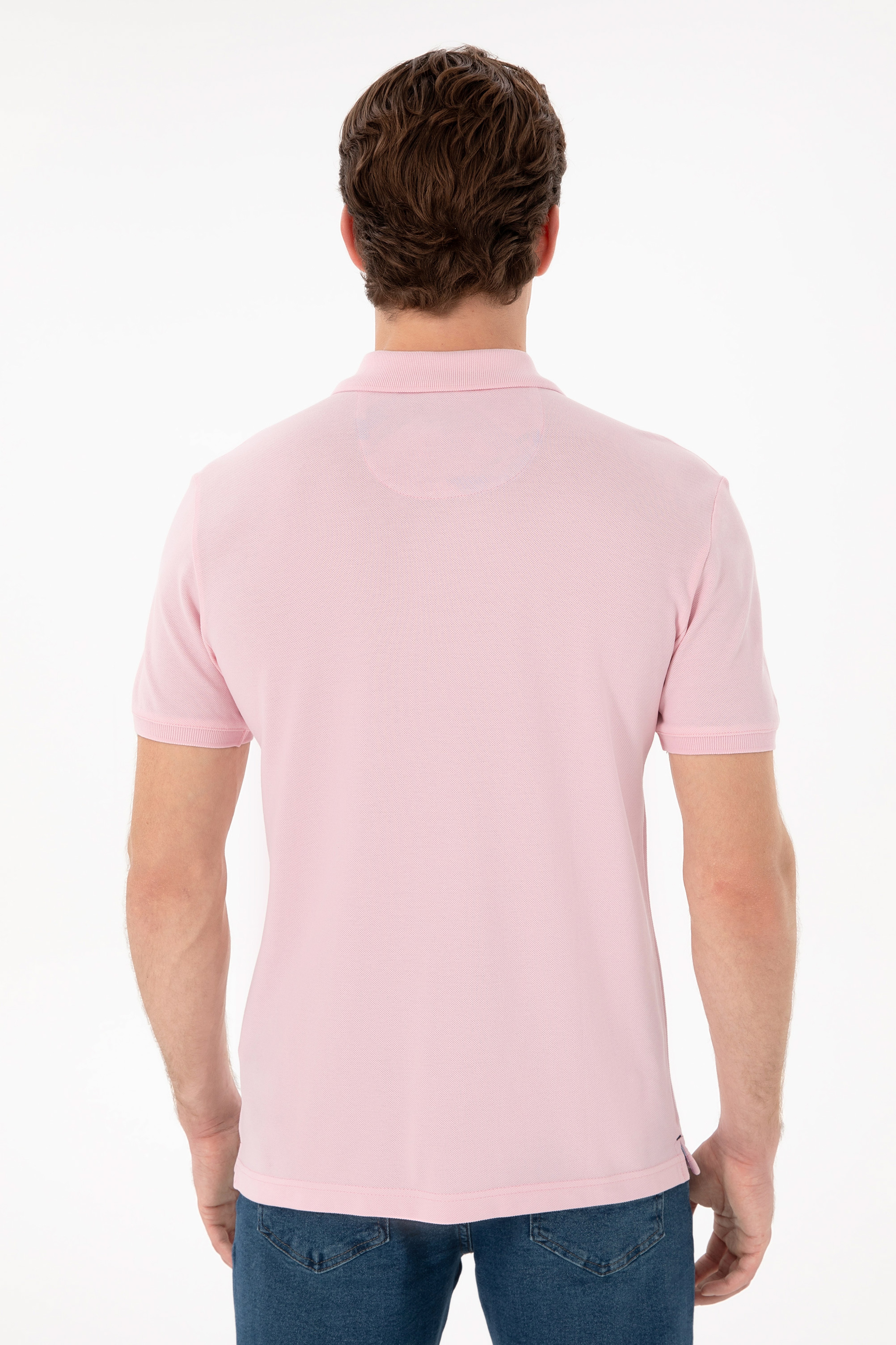 Erkek Slim Fit Polo Yaka Açık Pembe Basic Tişört - Image 5