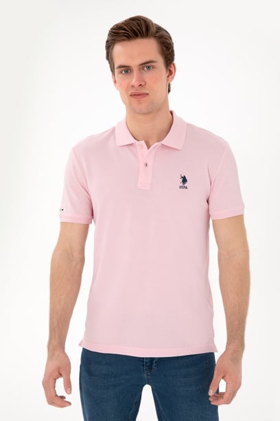 Erkek Slim Fit Polo Yaka Açık Pembe Basic Tişört
