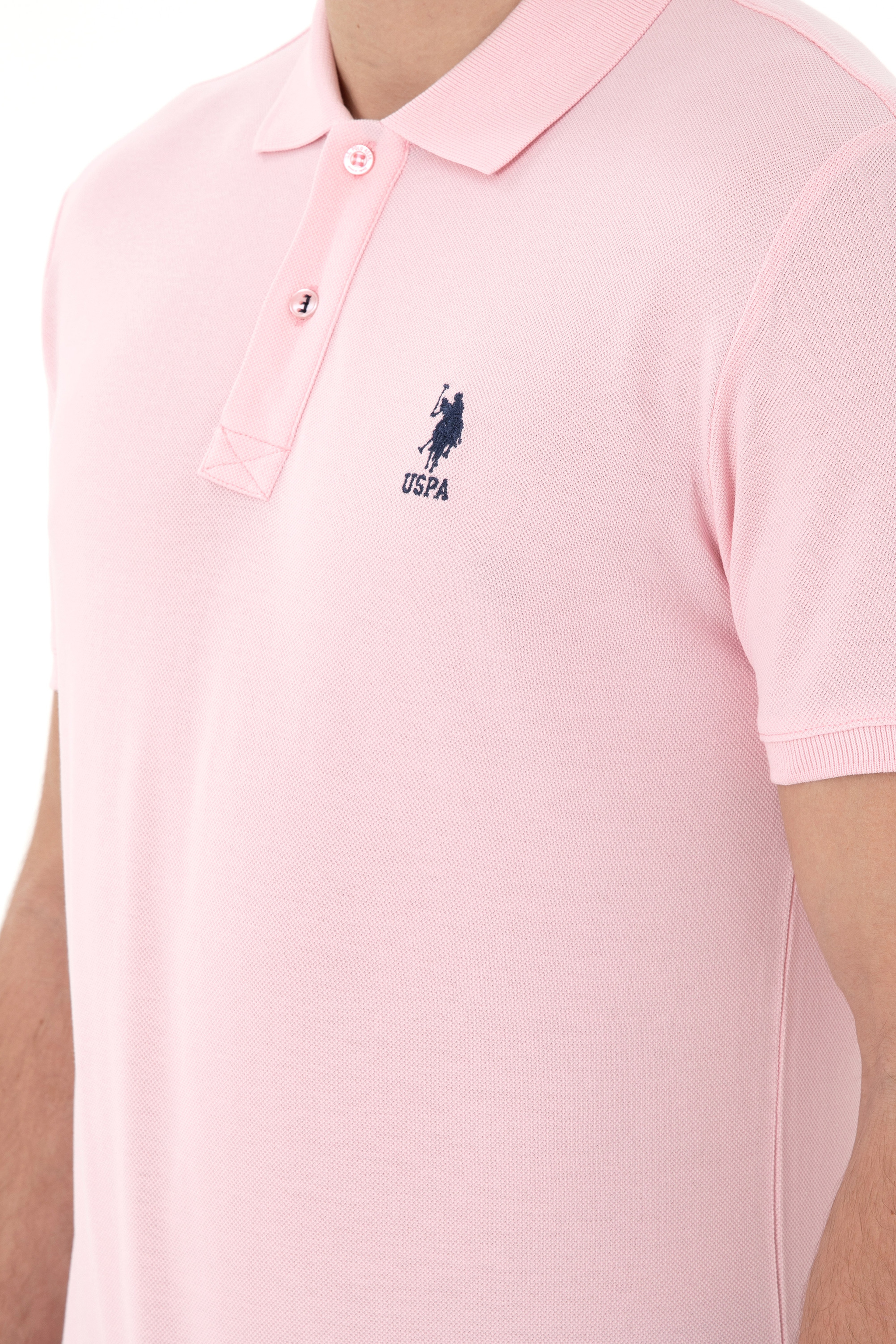 Erkek Slim Fit Polo Yaka Açık Pembe Basic Tişört - Image 7