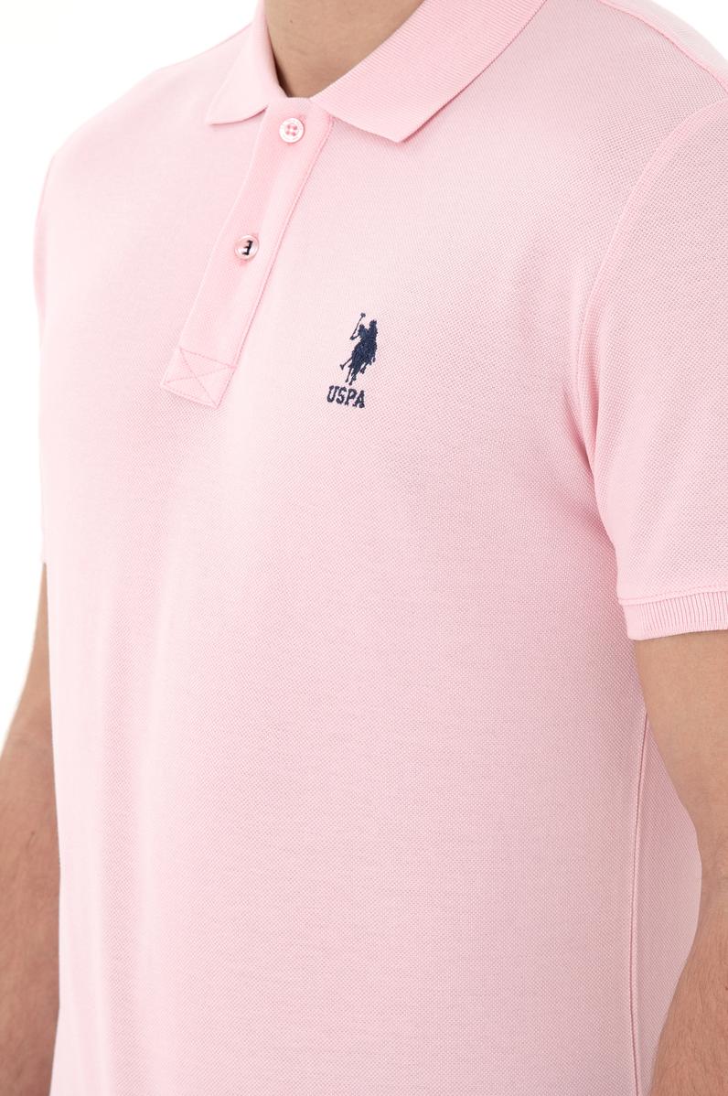 Erkek Slim Fit Polo Yaka Açık Pembe Basic Tişört