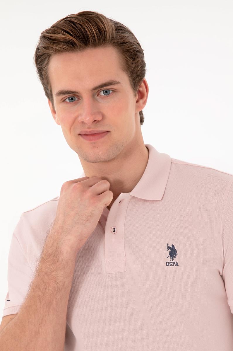 Erkek Slim Fit Polo Yaka Pudra Basic Tişört