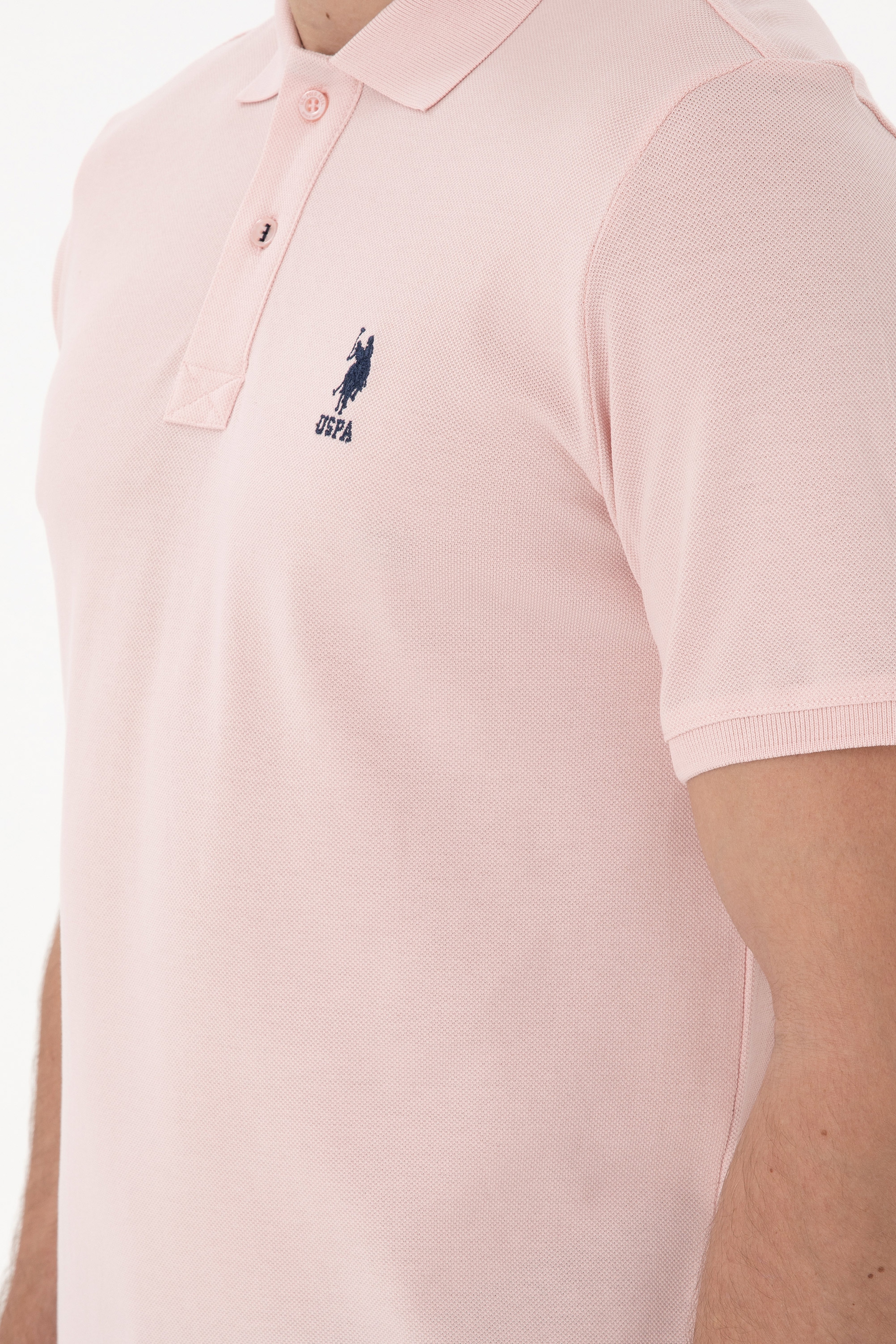 Erkek Slim Fit Polo Yaka Pudra Basic Tişört - Image 7