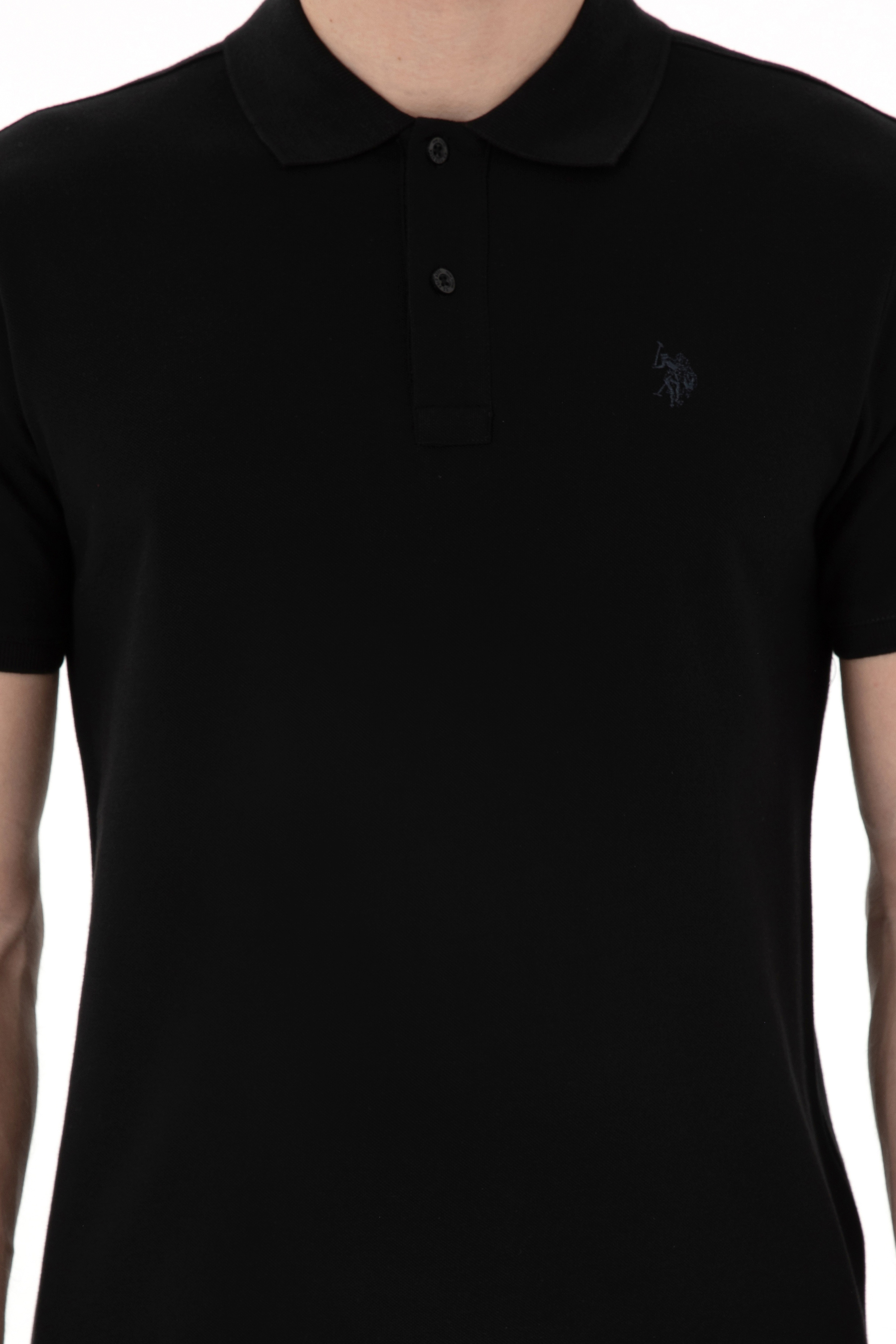 Erkek Slim Fit Polo Yaka Siyah Basic Tişört - Image 6