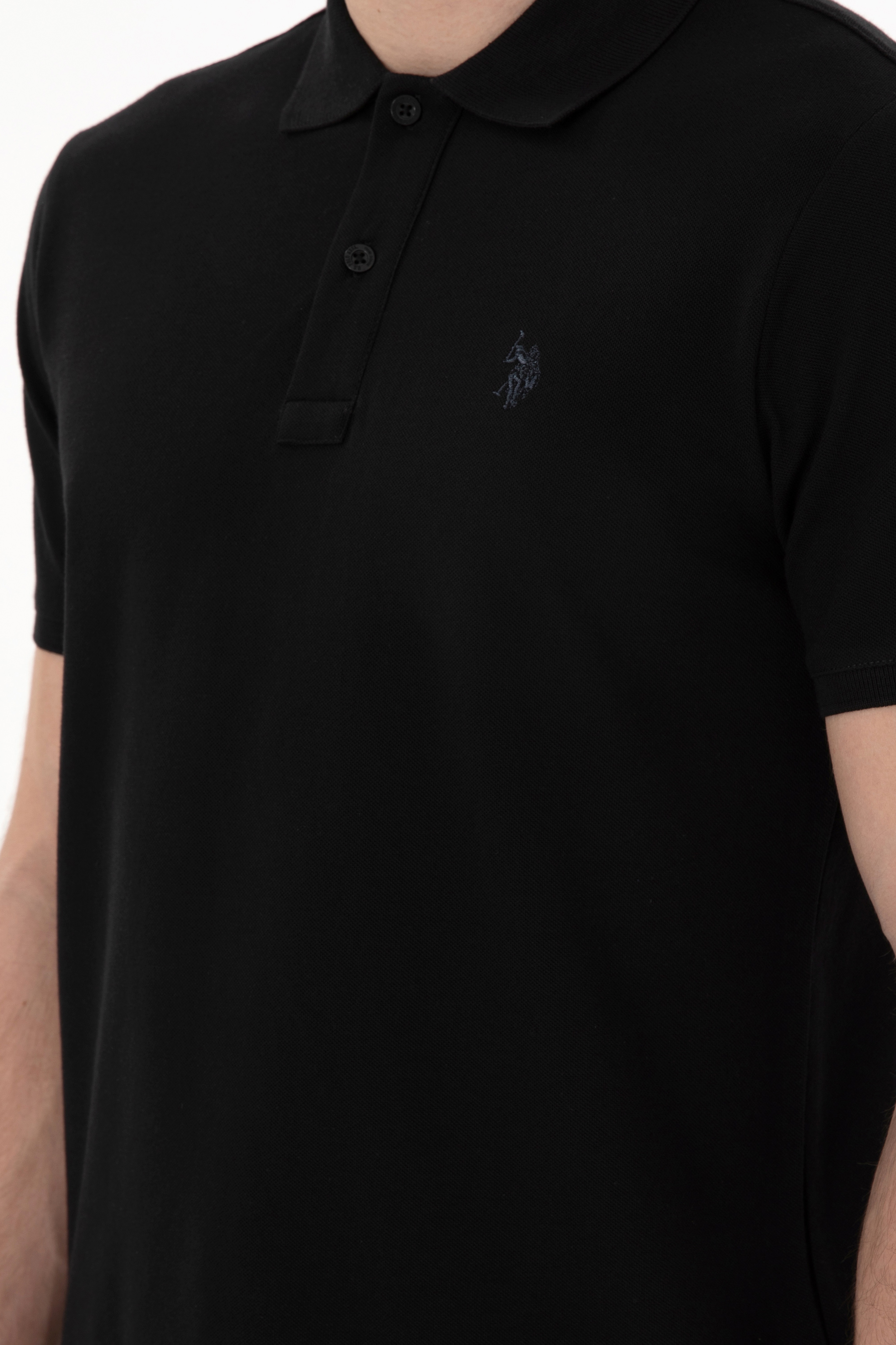 Erkek Slim Fit Polo Yaka Siyah Basic Tişört - Image 7
