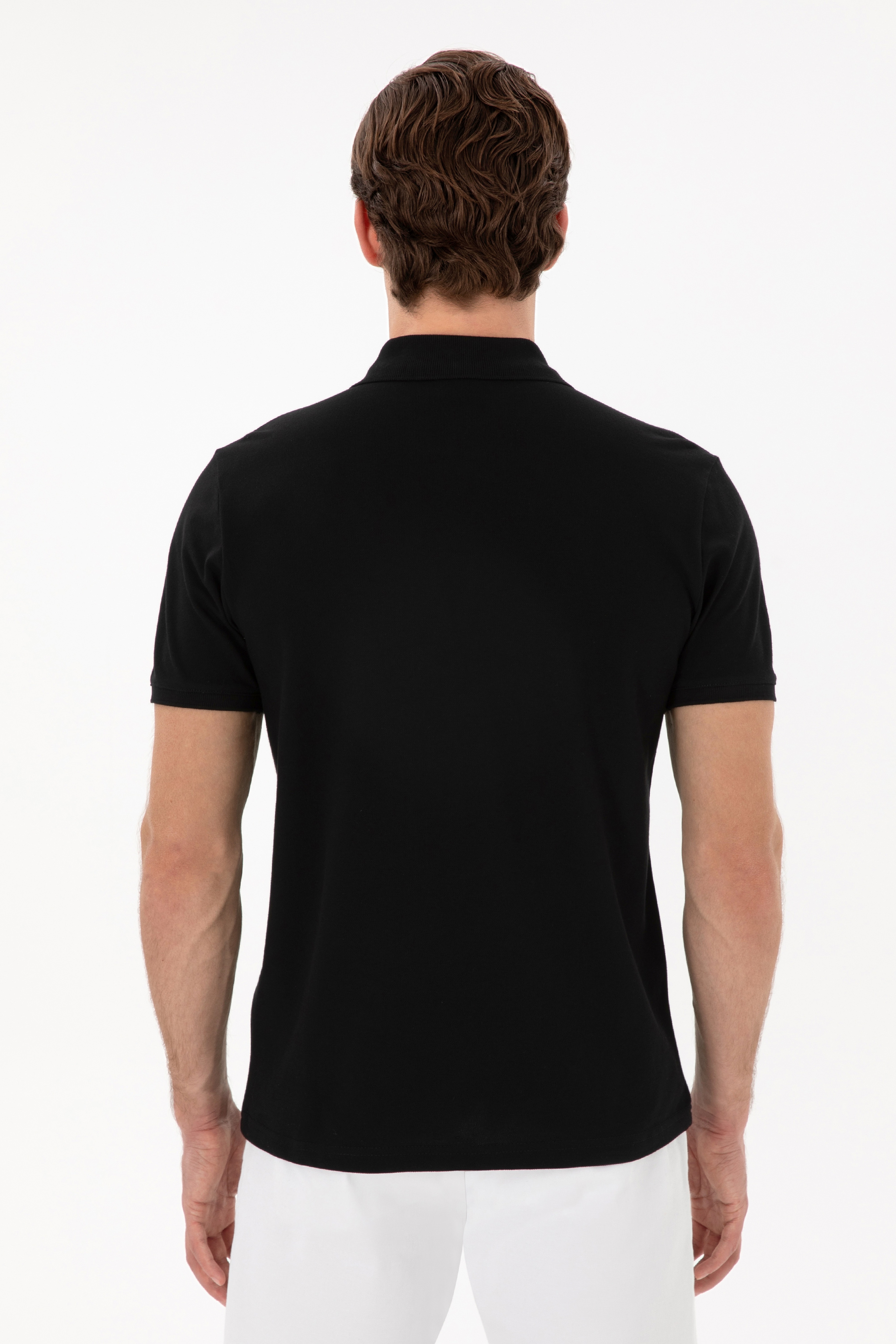 Erkek Slim Fit Polo Yaka Siyah Basic Tişört