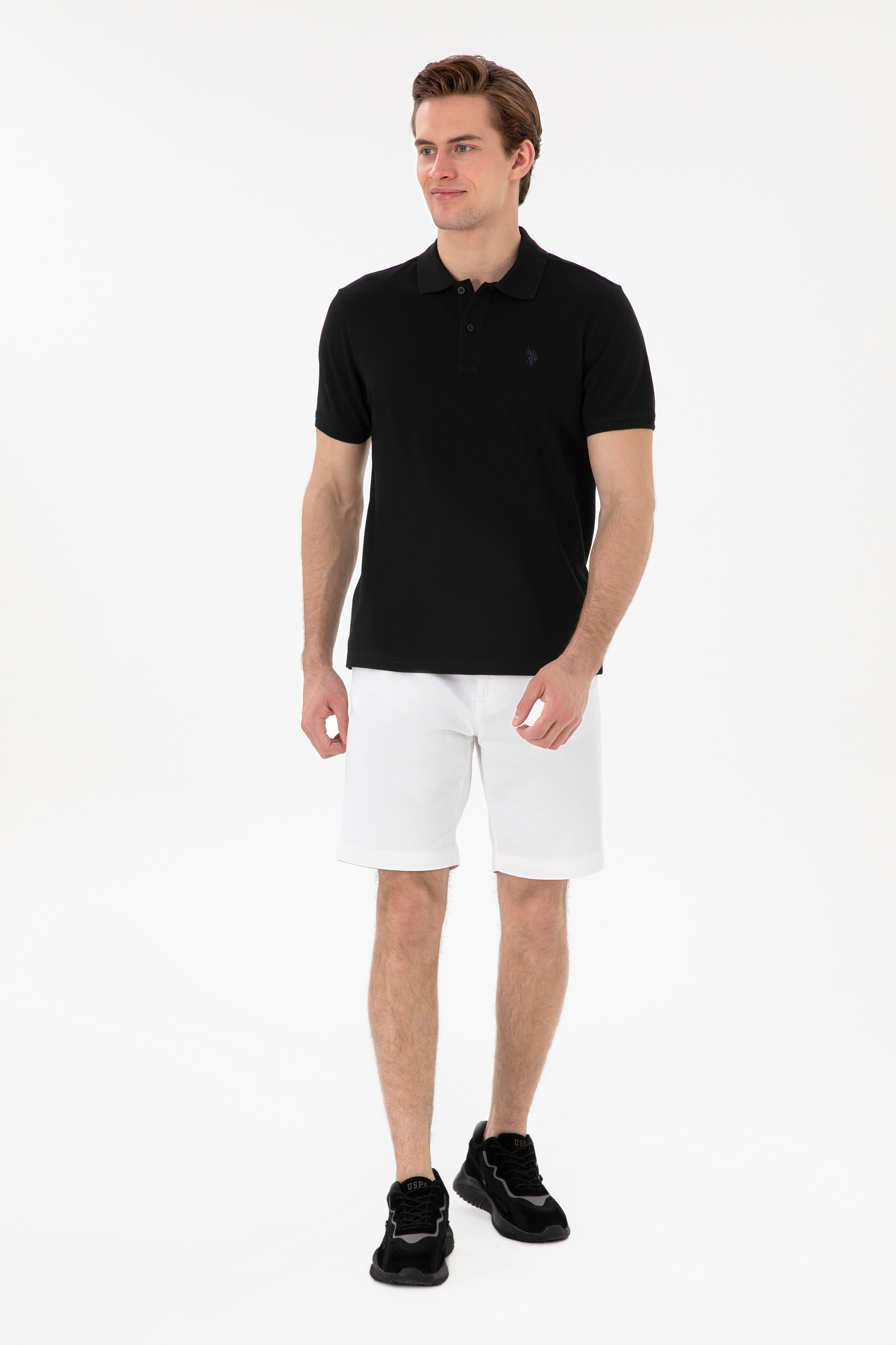 Erkek Slim Fit Polo Yaka Siyah Basic Tişört - Image 4