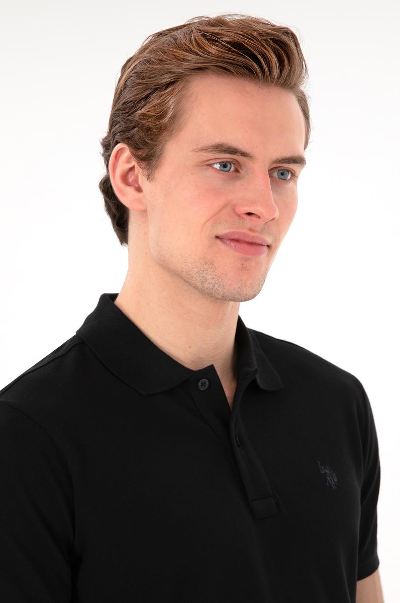 Erkek Slim Fit Polo Yaka Siyah Basic Tişört