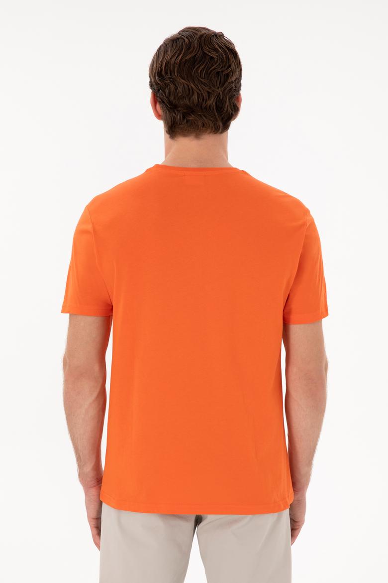 Erkek Regular Fit Bisiklet Yaka Nar Çiçeği Basic Tişört - 50297988252