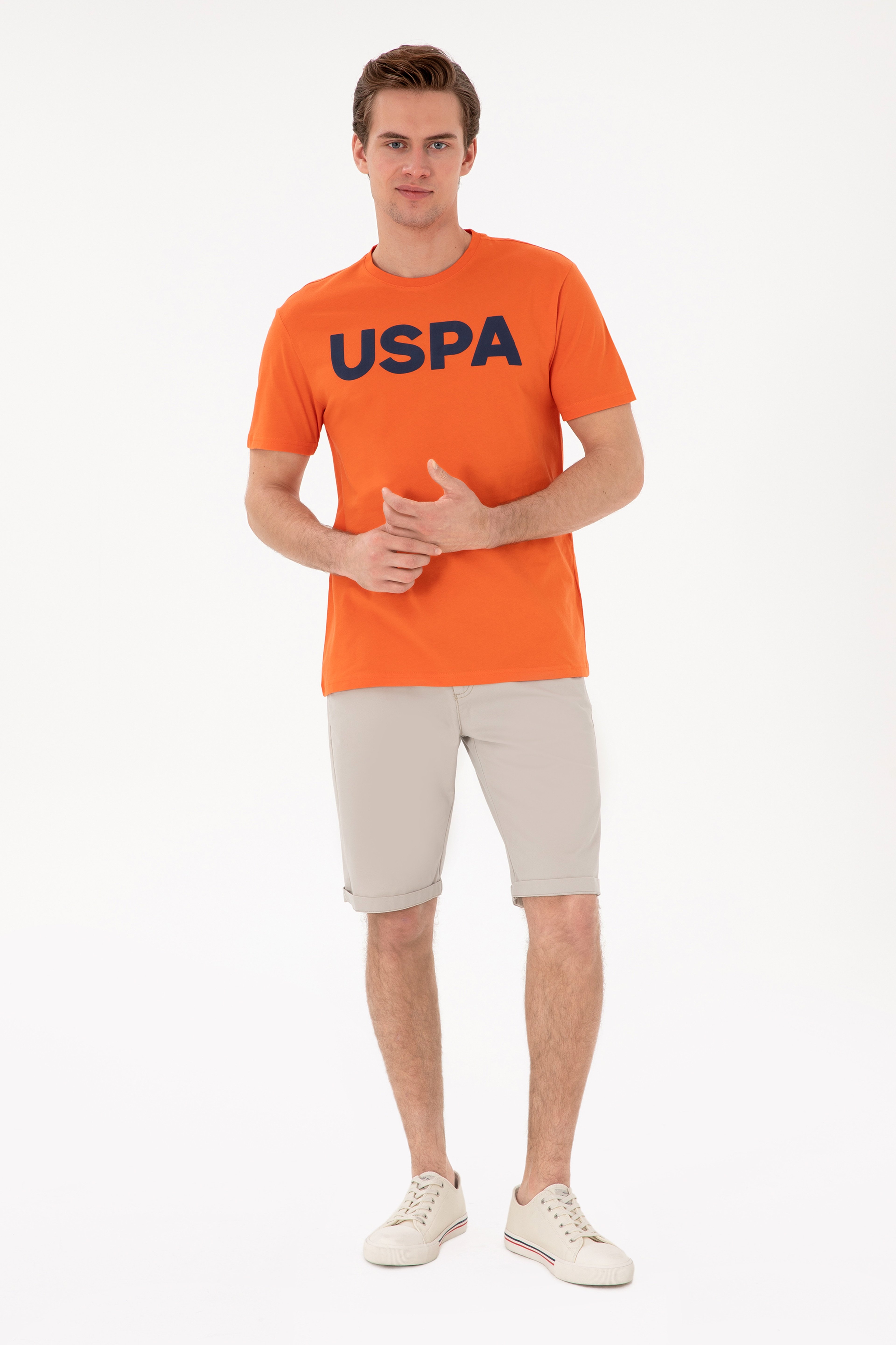 Erkek Regular Fit Bisiklet Yaka Nar Çiçeği Basic Tişört - Image 4