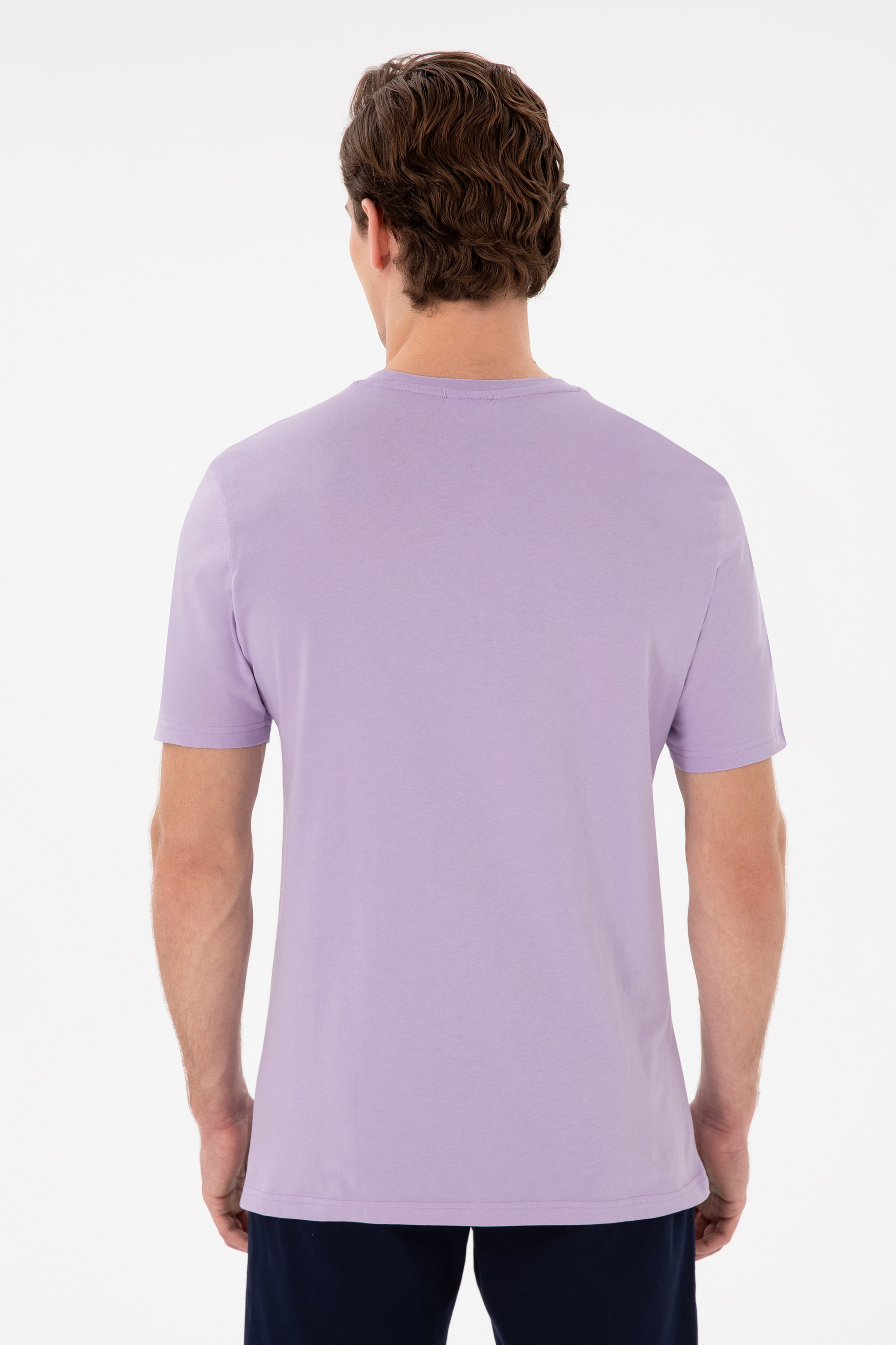 Erkek Regular Fit Bisiklet Yaka Lila Basic Tişört - Image 5
