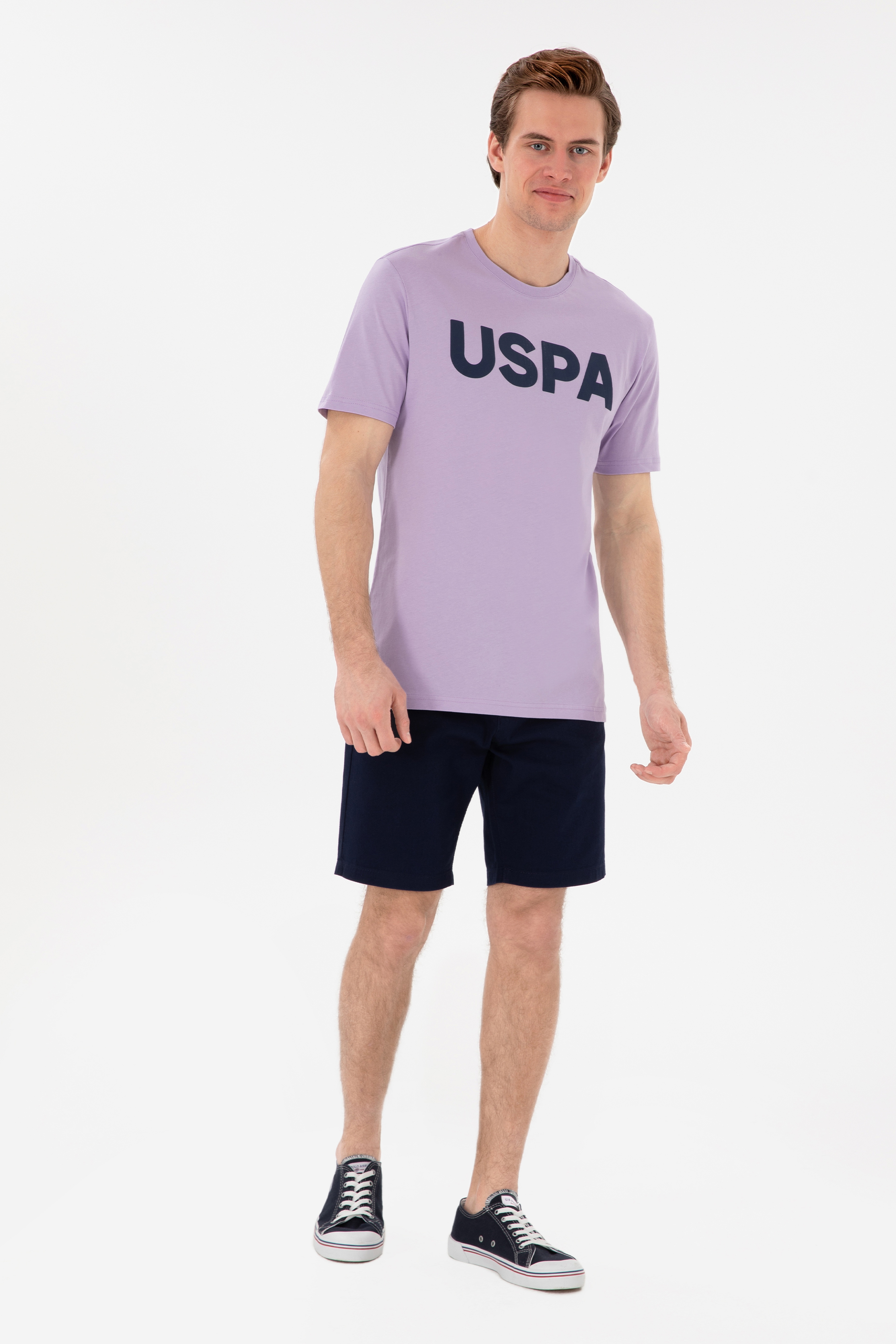 Erkek Regular Fit Bisiklet Yaka Lila Basic Tişört - Image 4