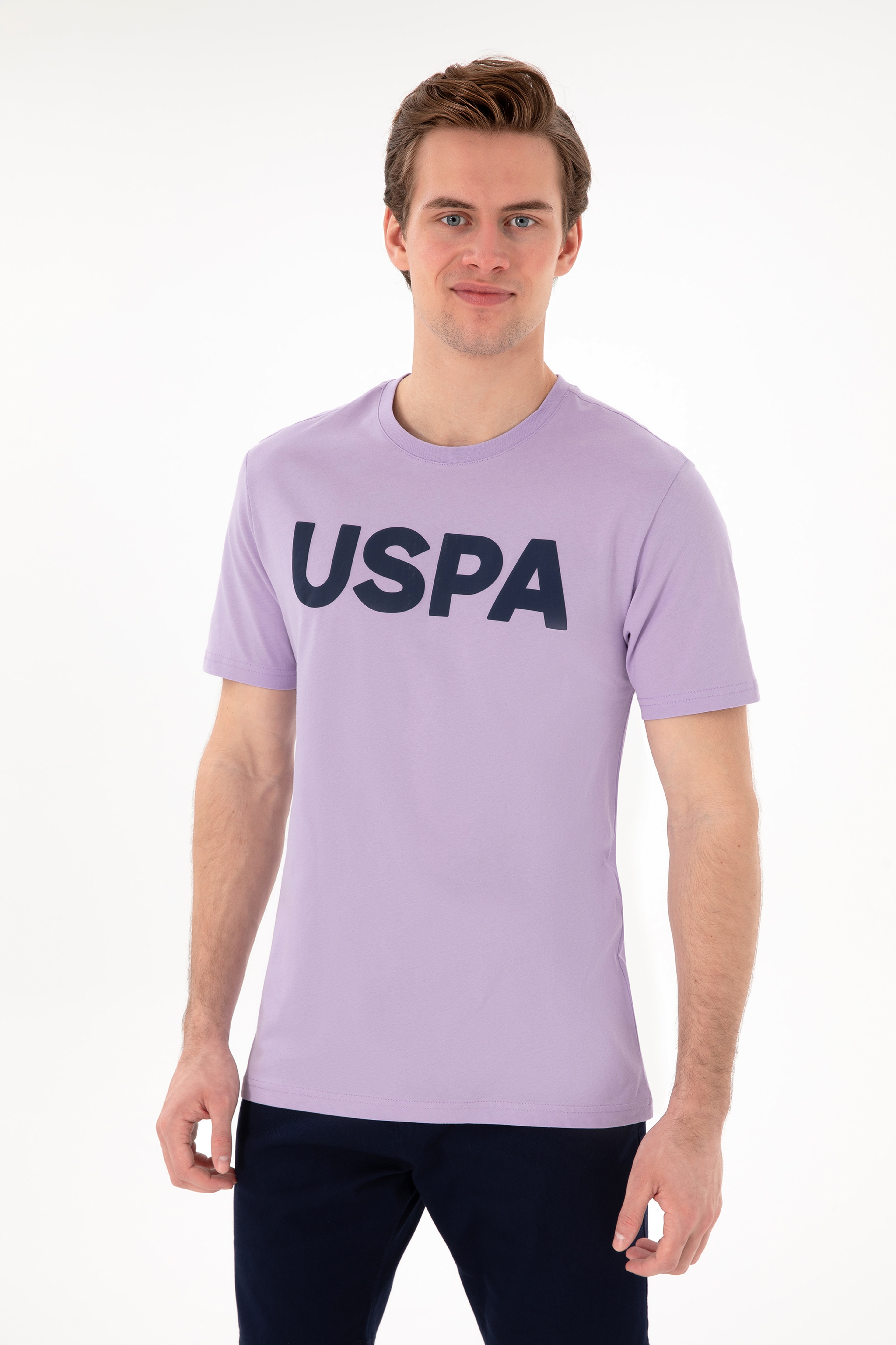 Erkek Regular Fit Bisiklet Yaka Lila Basic Tişört - Image 1