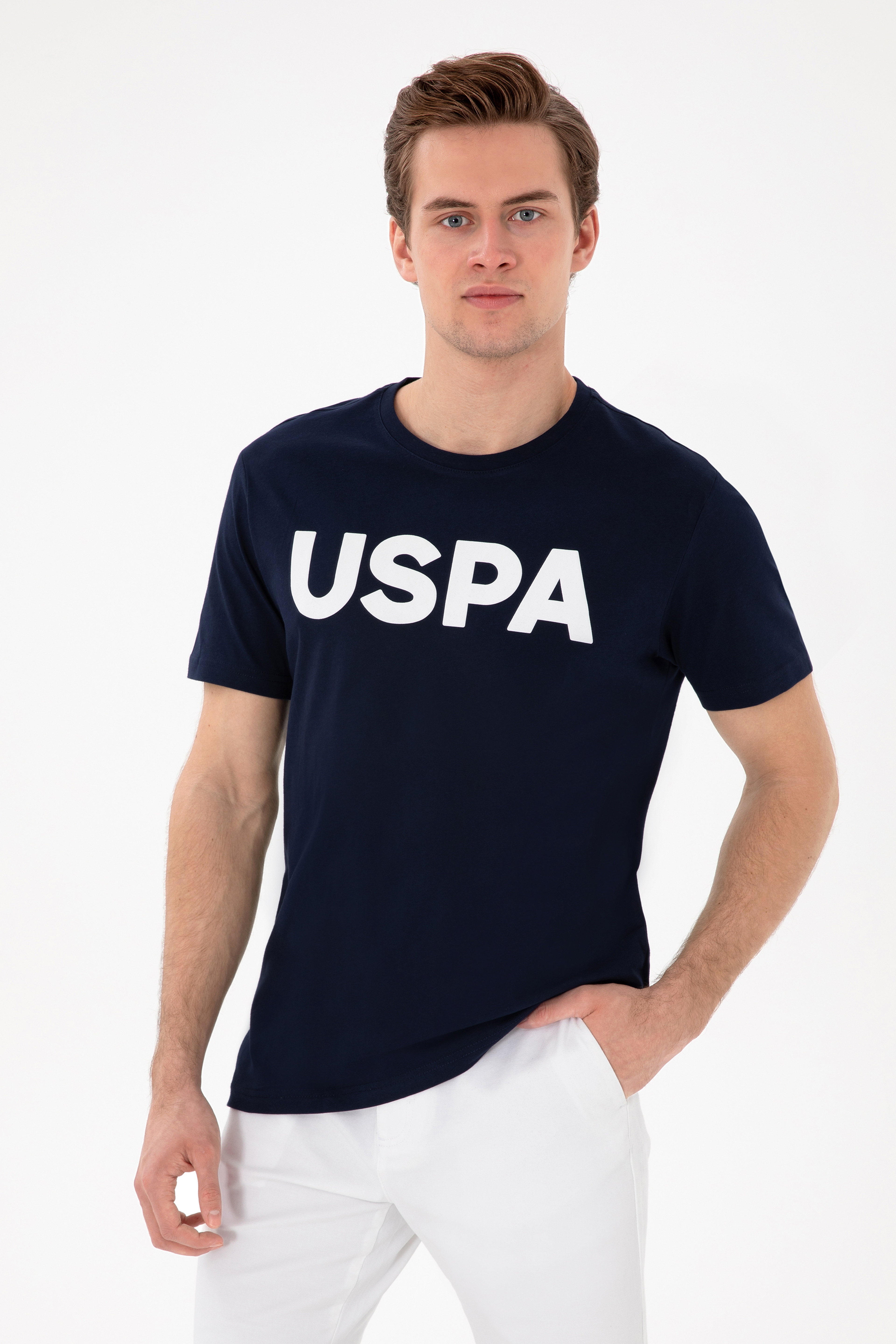 Erkek Regular Fit Bisiklet Yaka Lacivert Basic Tişört - Image 1