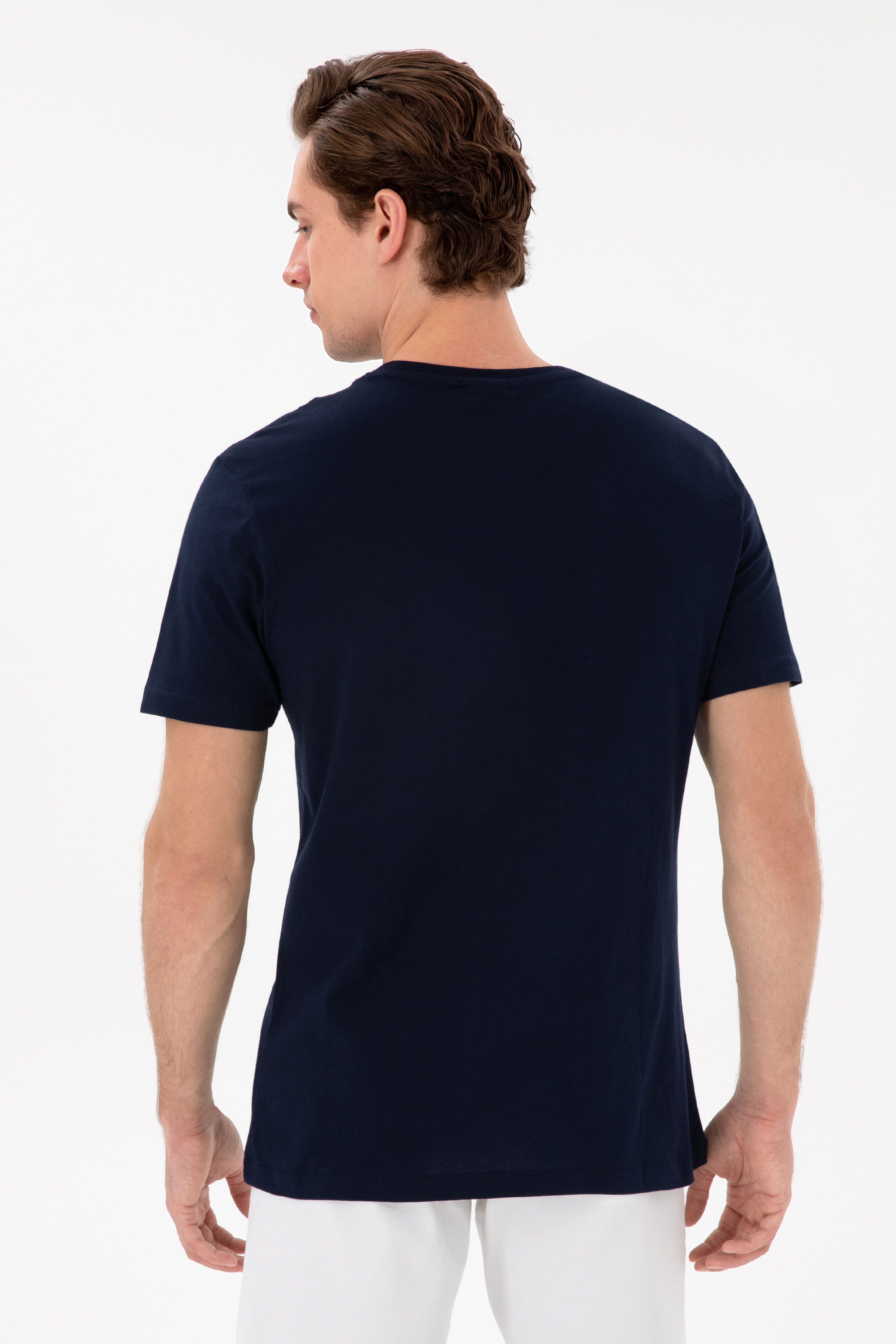 Erkek Regular Fit Bisiklet Yaka Lacivert Basic Tişört - Image 5