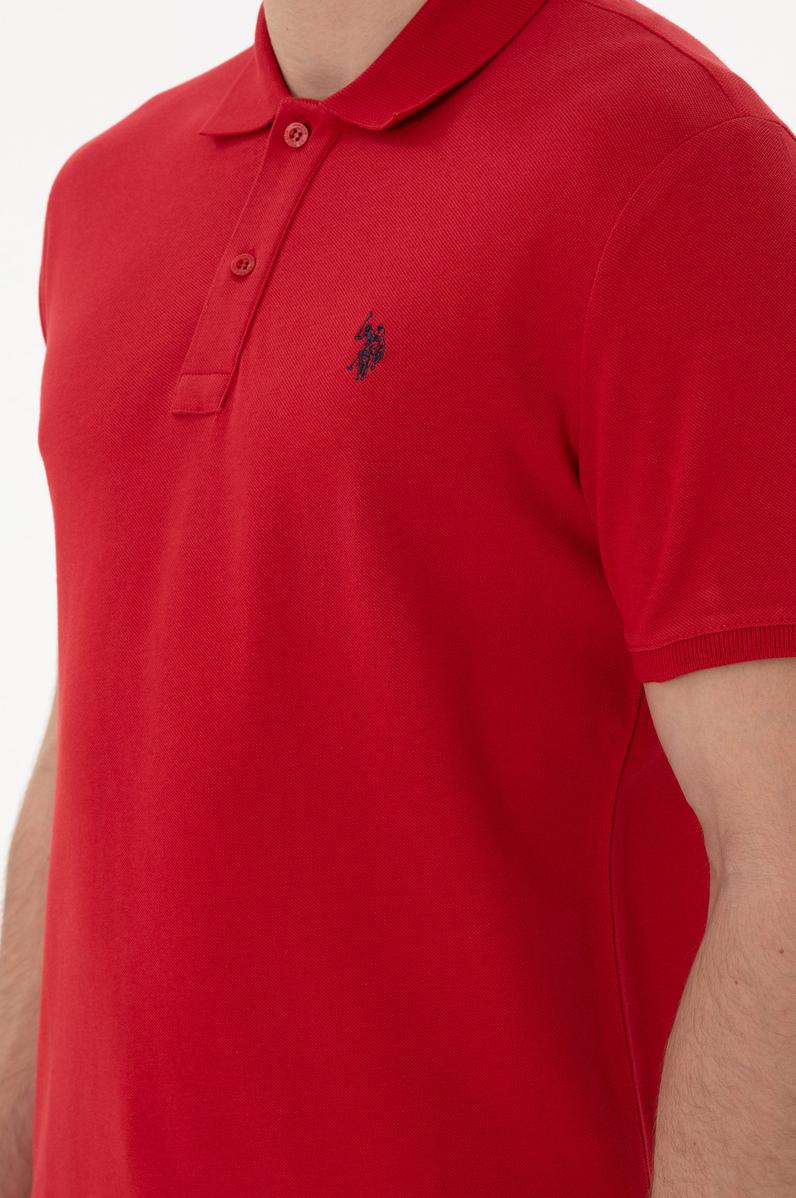 Erkek Slim Fit Polo Yaka Kırmızı Basic Tişört