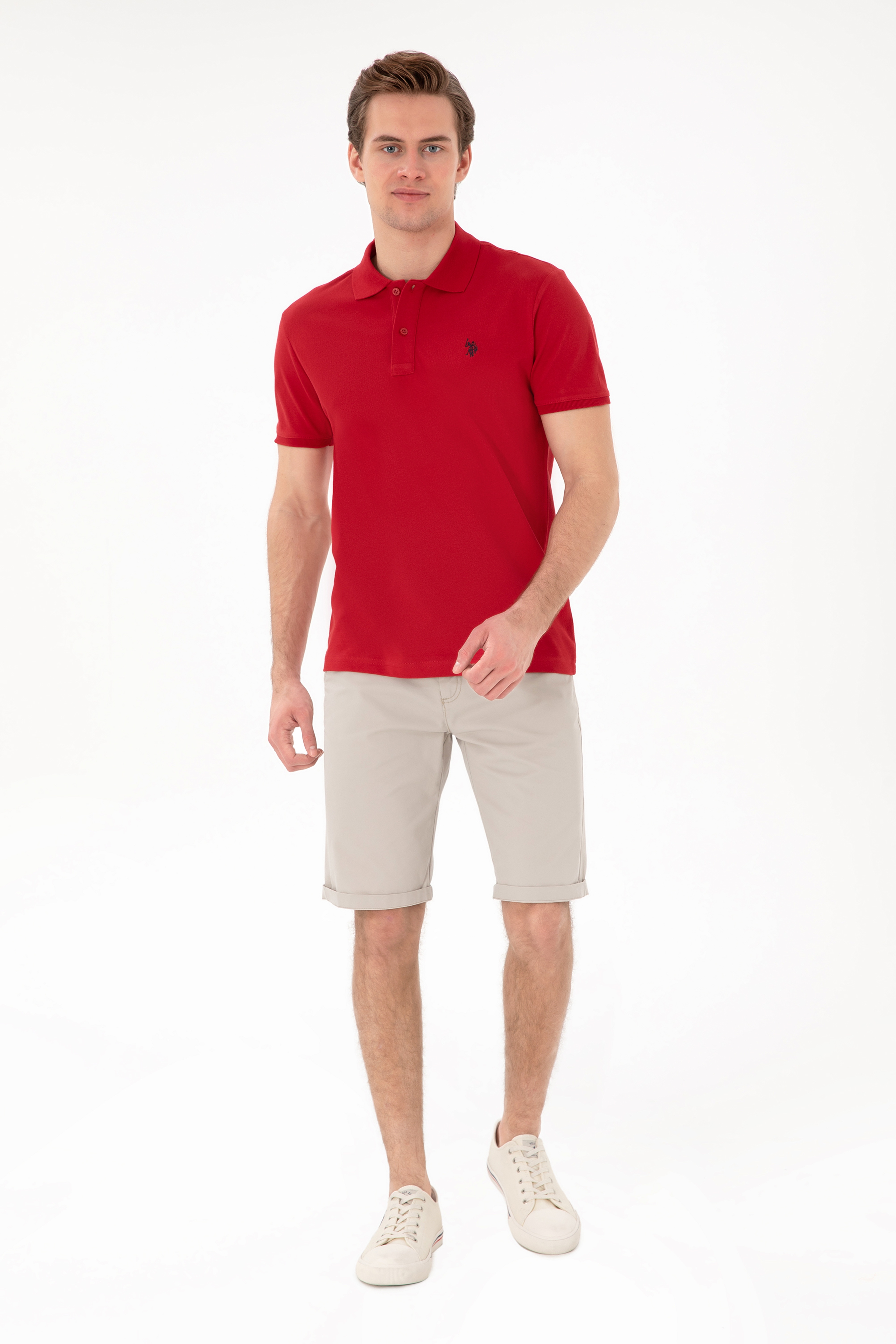 Erkek Slim Fit Polo Yaka Kırmızı Basic Tişört - Image 4