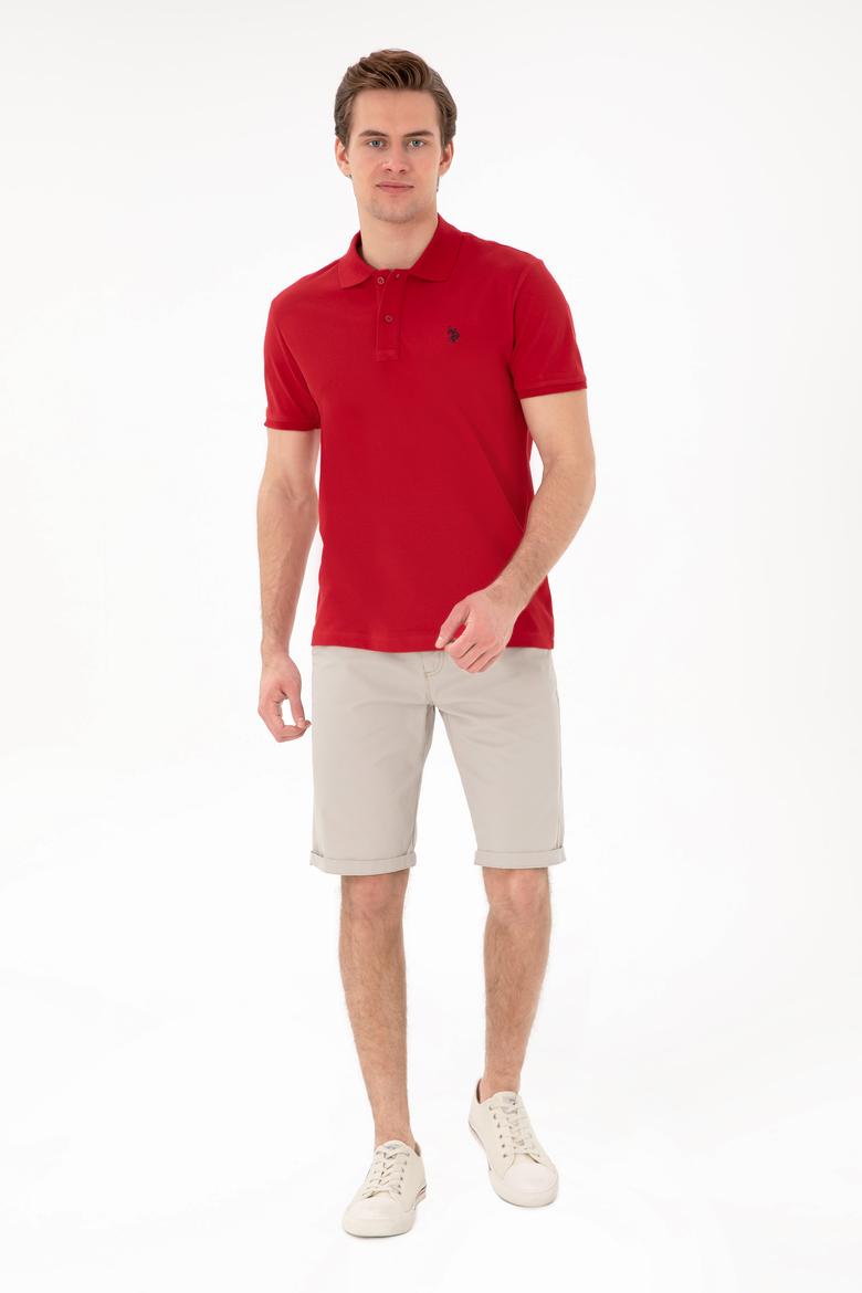 Erkek Slim Fit Polo Yaka Kırmızı Basic Tişört - 50297984364