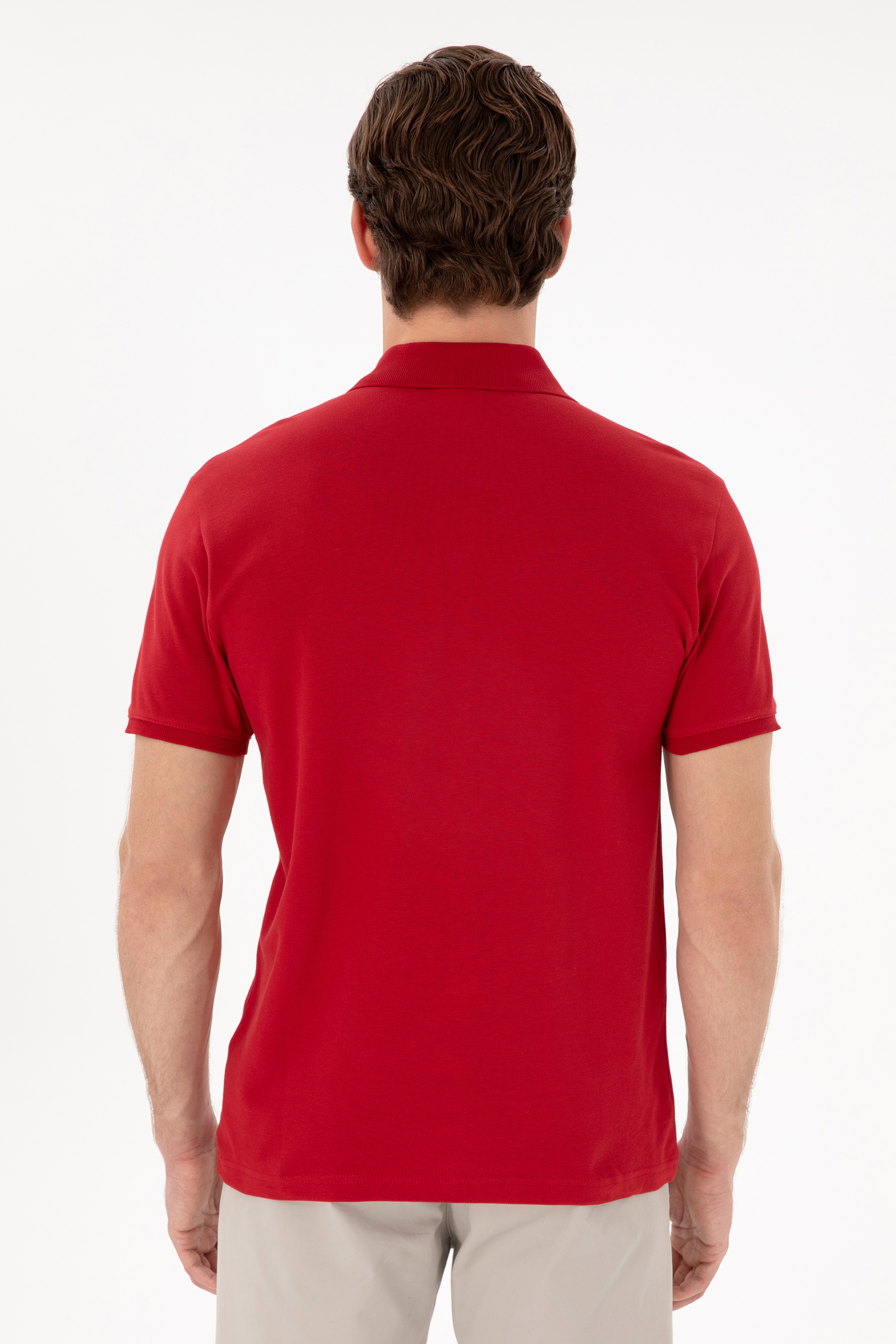 Erkek Slim Fit Polo Yaka Kırmızı Basic Tişört - Image 5