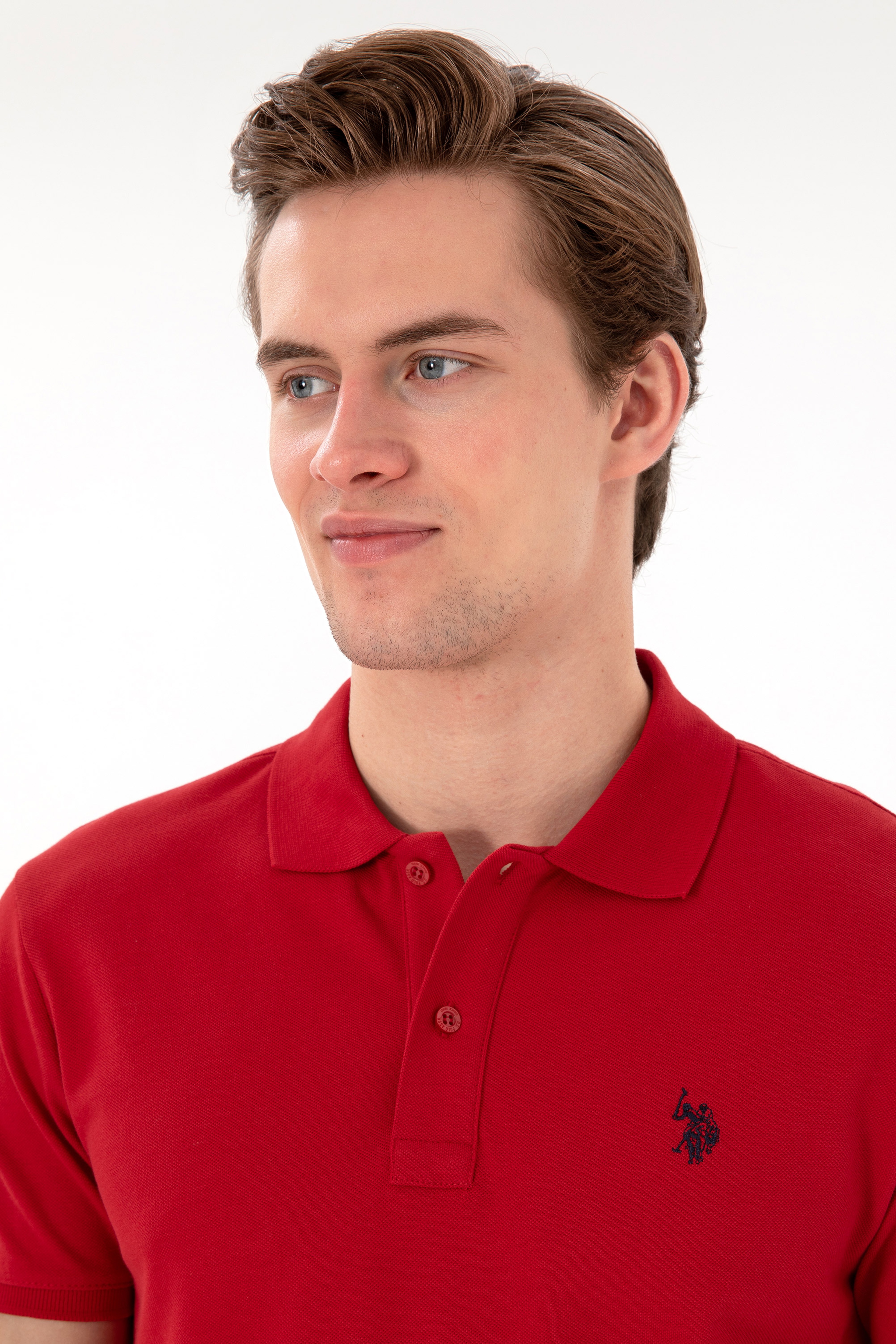 Erkek Slim Fit Polo Yaka Kırmızı Basic Tişört - Image 2