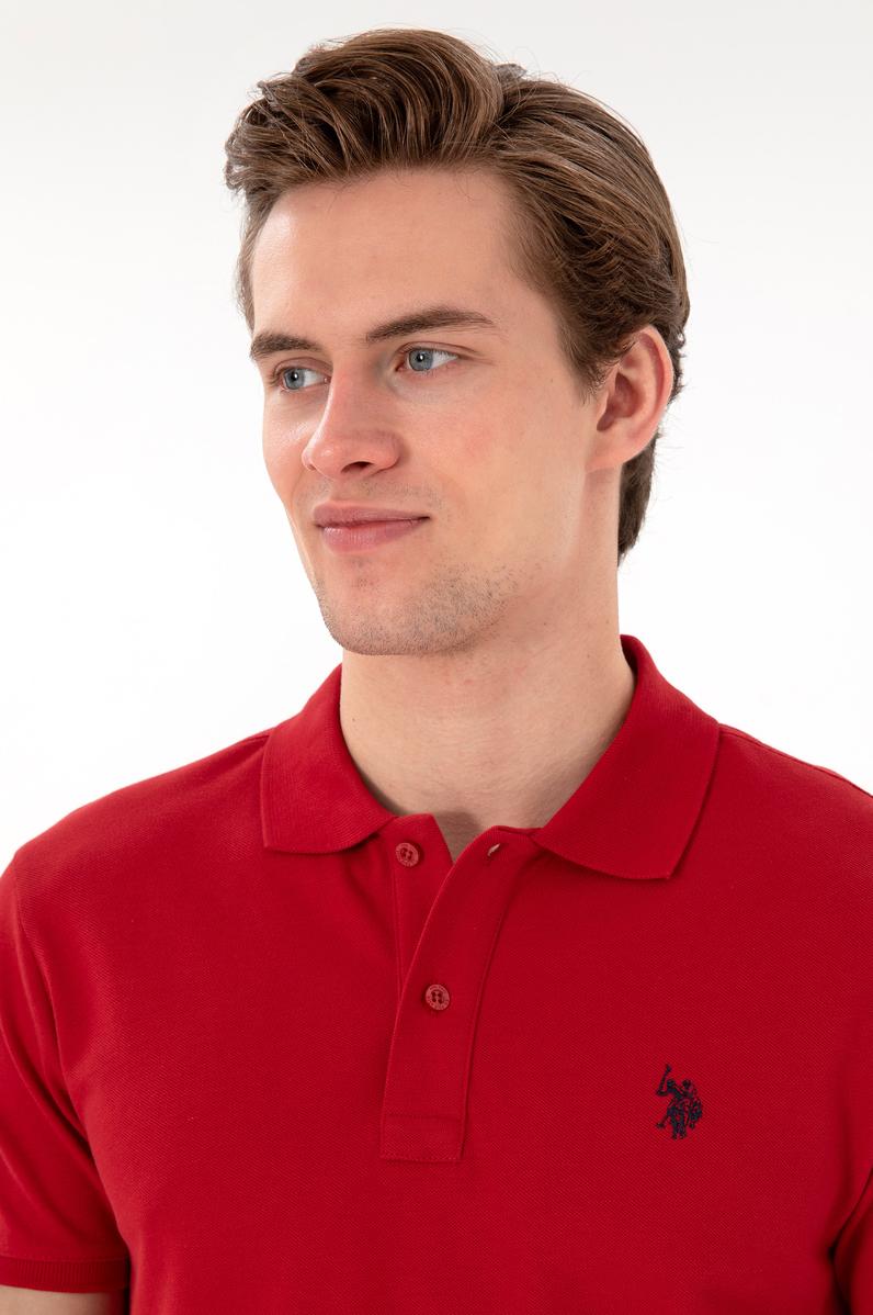 Erkek Slim Fit Polo Yaka Kırmızı Basic Tişört