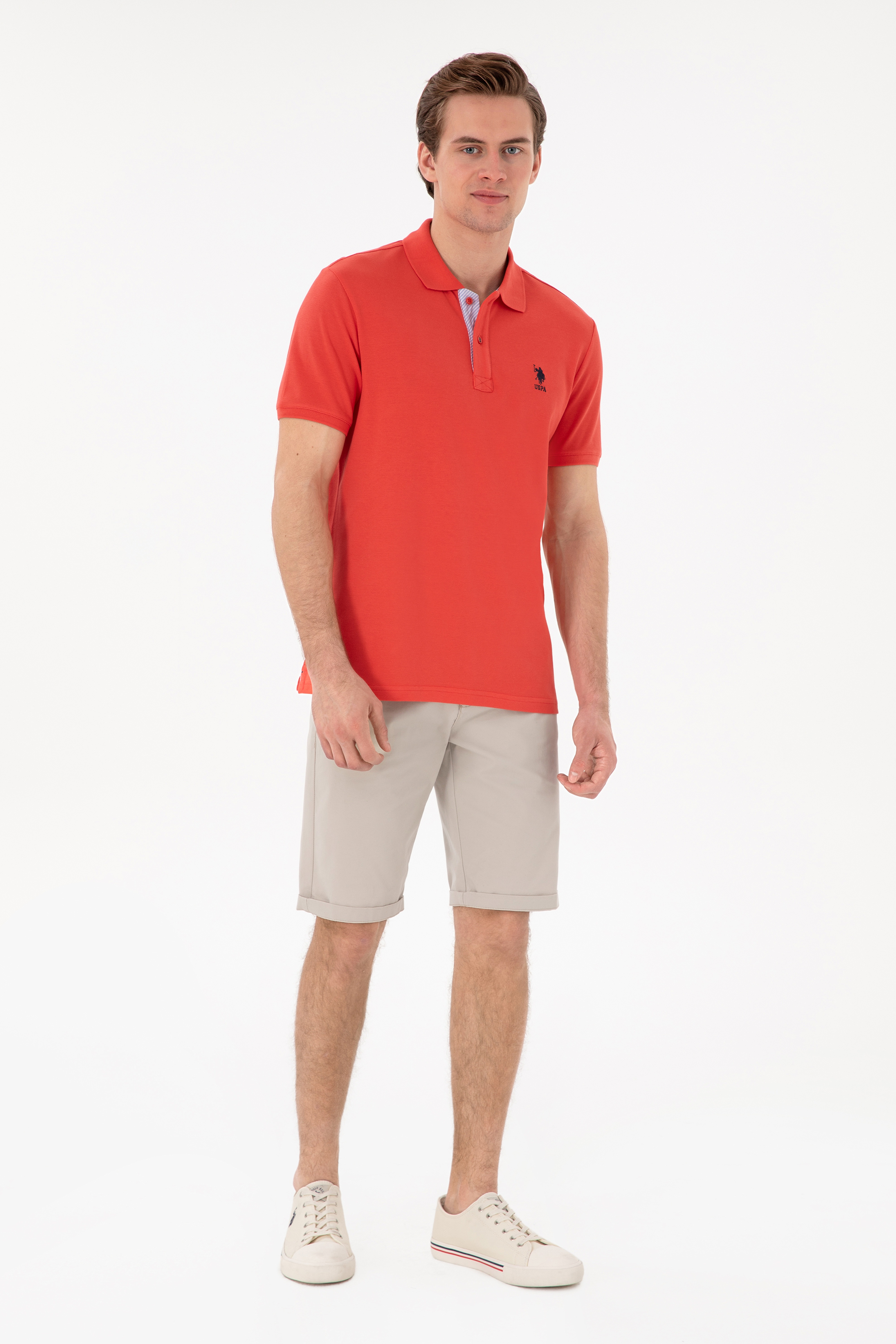 Erkek Regular Fit Polo Yaka Kırmızı Basic Tişört - Image 4