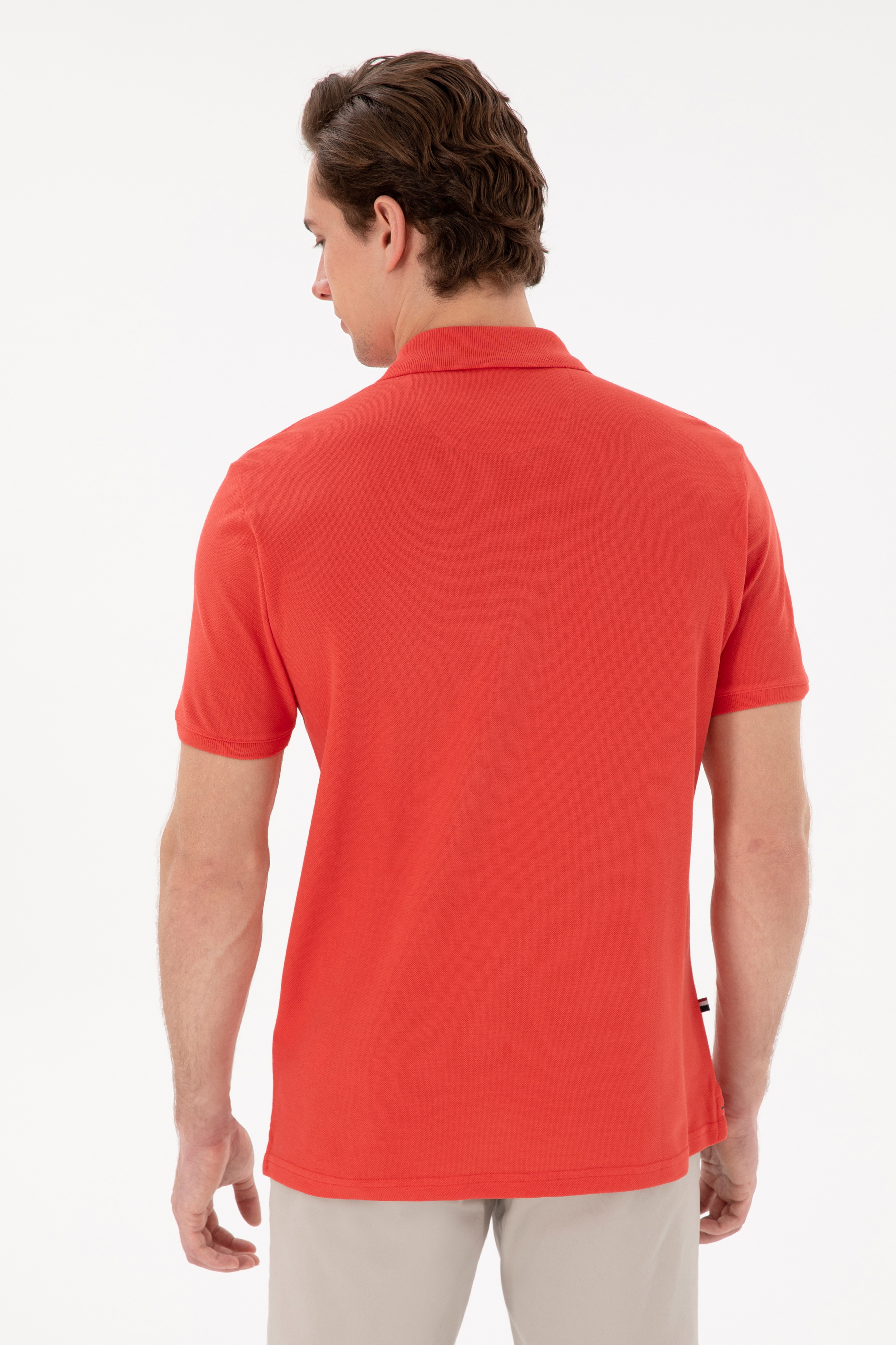 Erkek Regular Fit Polo Yaka Kırmızı Basic Tişört - Image 5